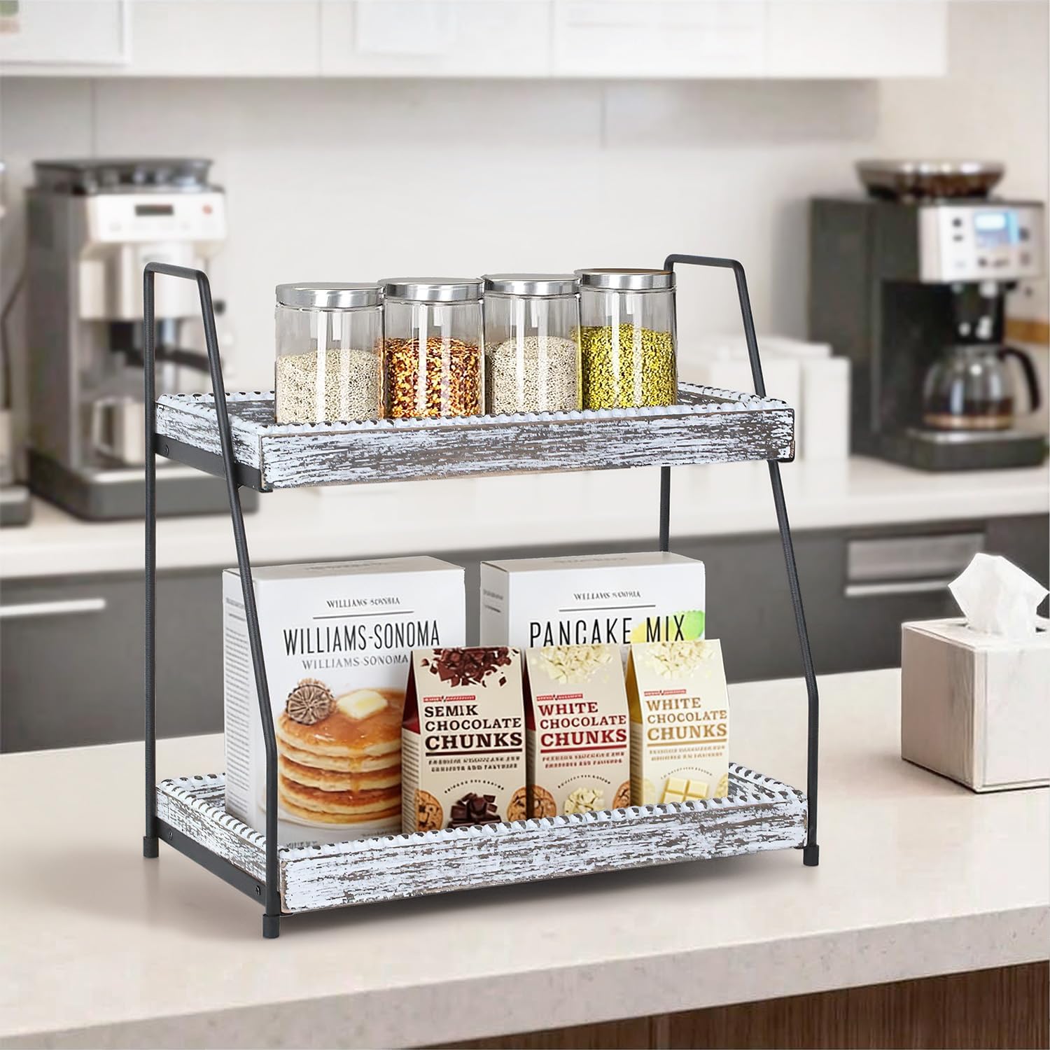 Bathroom Vanity Organizer 2-Tier Wood Countertop Storage Counter Shelf for Makeup Skincare Perfume Jewelry Tray Spice Rack White