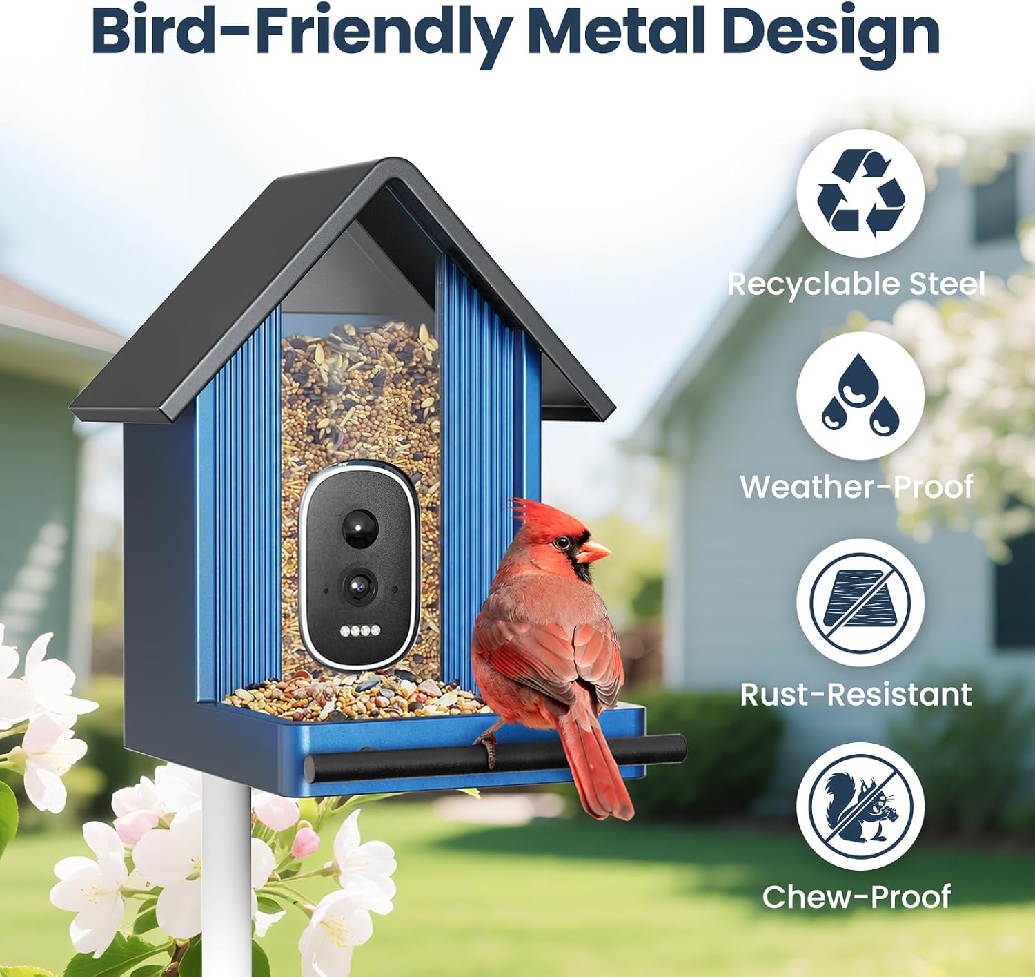 Smart Metal Bird Feeder with Camera, Light Blue image 2