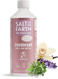 Salt of the Earth - Natural Deodorant Roll on Refill - x7 Uses - Lavender & Vanilla - 100% Natural Origin Ingredients - Vegan - Suitable for Men, Women & Children - 525ml