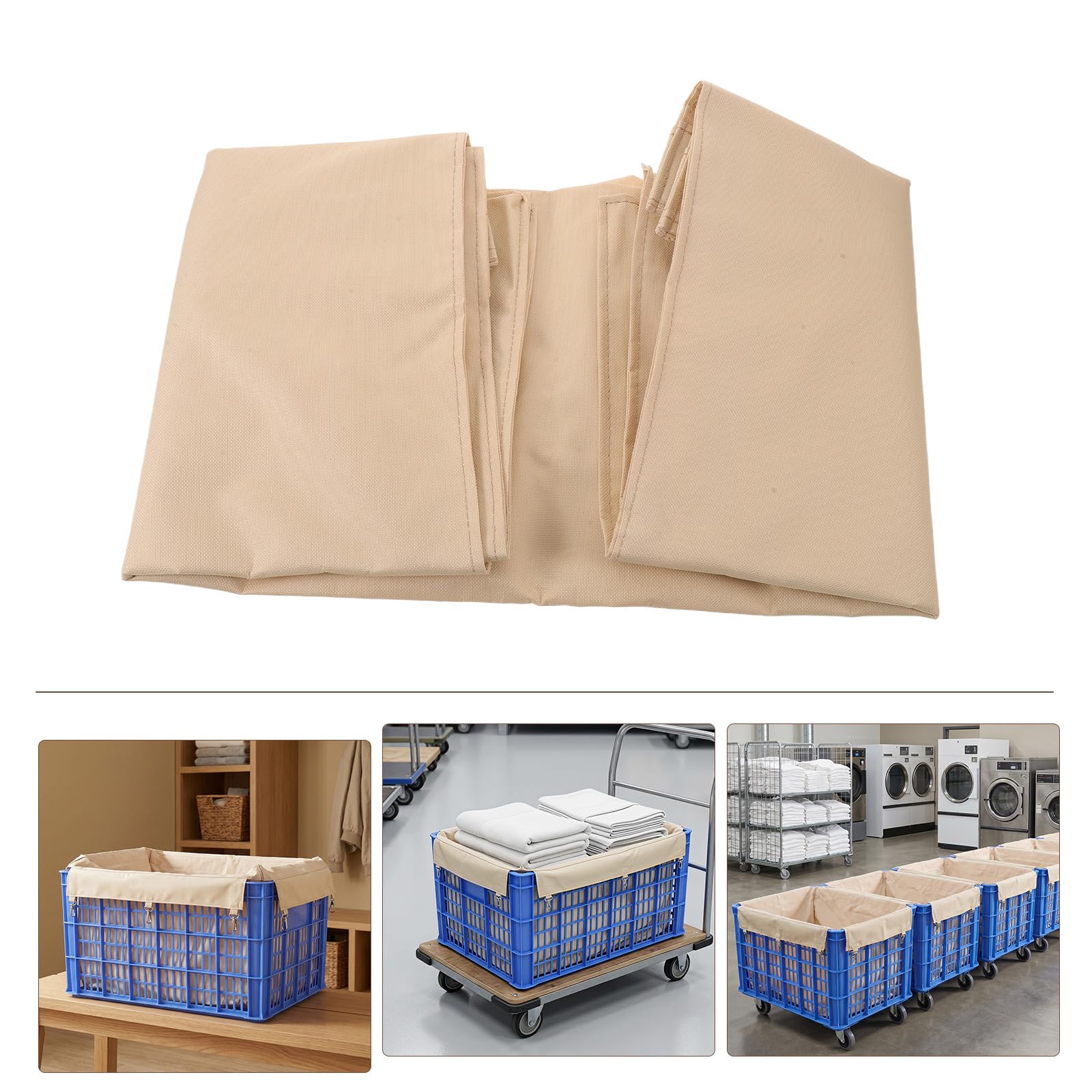 Sacchetto Bordi Rinforzati Interno Carrello Lavanderia Rimovibile Rettangolare Beige con Fibbia in Ferro Base Antiscivolo per Trasporto Sicuro Lavanderie Commerciali