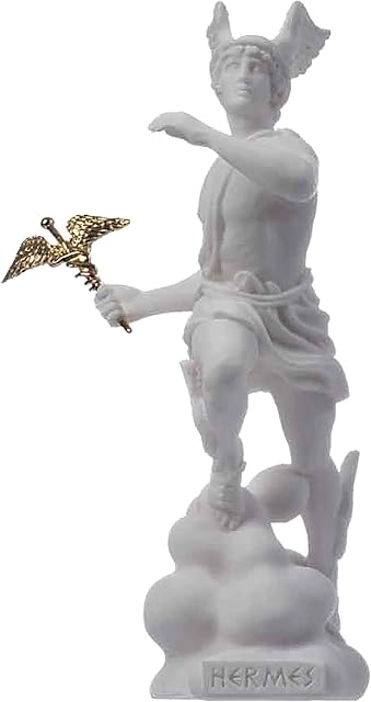 BeautifulGreekStatues Hermes Mercury God Zeus Son Roman Statue Alabaster 6.69"