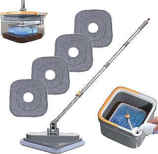 Spin Mop M16, Self Wash Spin Mop M16, 360° Rotating Adjustable Cleaning Square Spin Mop, Spin Mop and Bucket with Wringer Set, Spin Mop Separate Clean and Dirty Water, Wet and Dry Use (4 Cloths)