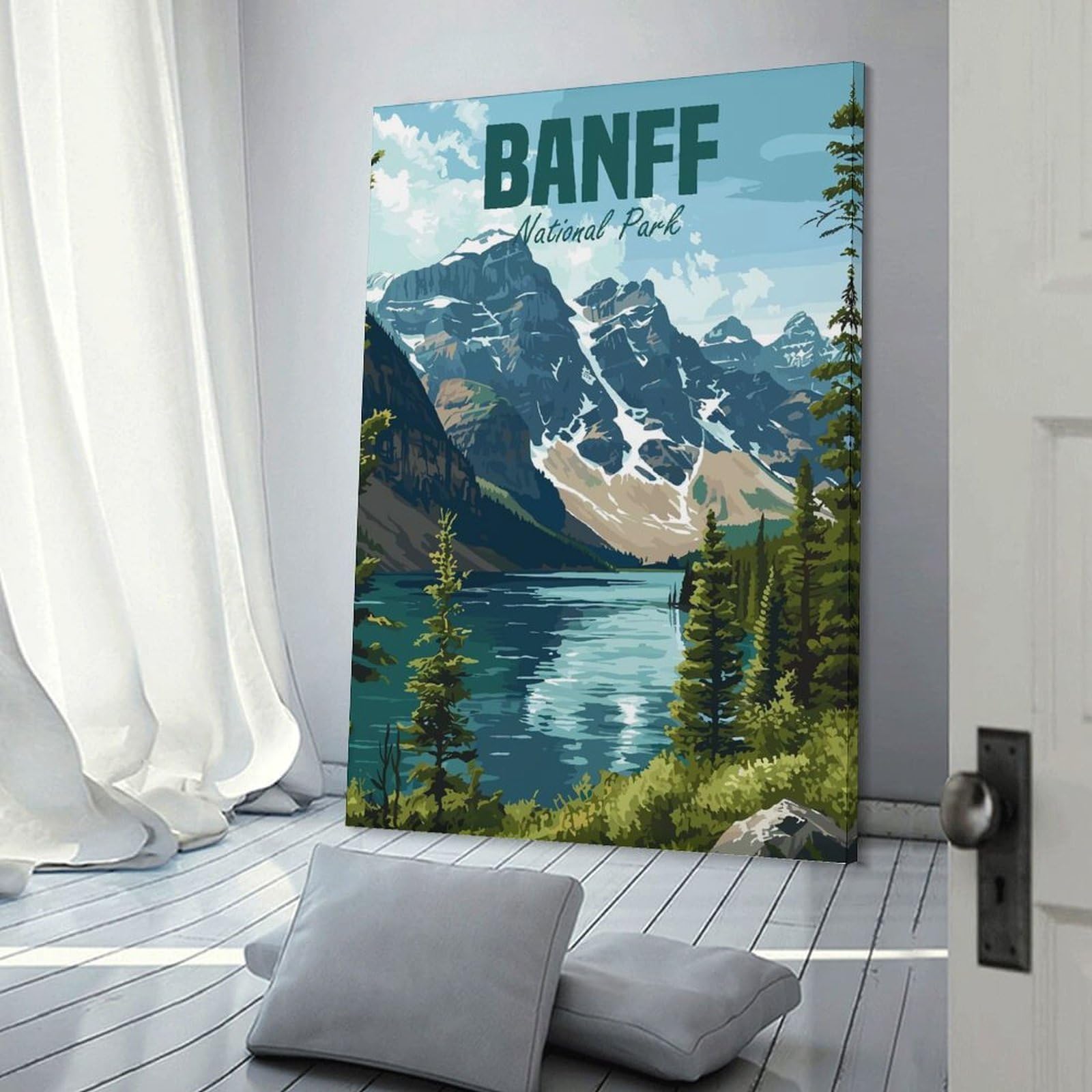 Junmoney Banff National Park Room Decor Wall Art, 16x24inch(40x60cm), for Home, Office, Studio Or Guest Room, Canvas Wall Art That Fits Changing Layouts