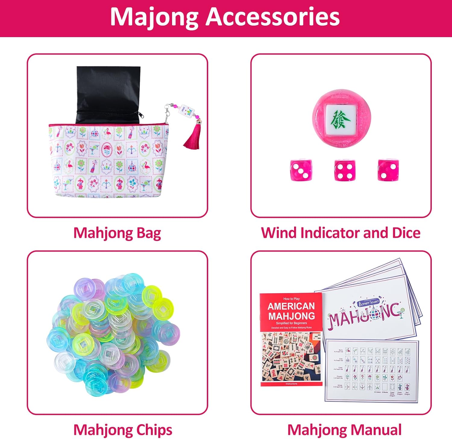 160 Acrylic American Mahjong Game Set with Carrying Bag and Accessories, 1.41’’ Mahjong Tile Set