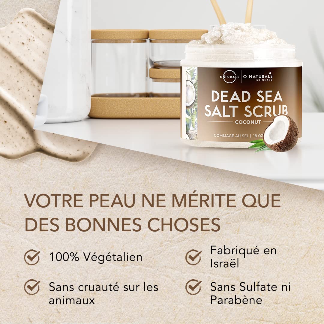 O Naturals 500 g Gommage ultra-hydratant à la noix de coco et au sel de la mer Morte - Gommage Exfoliant lissant pour le corps