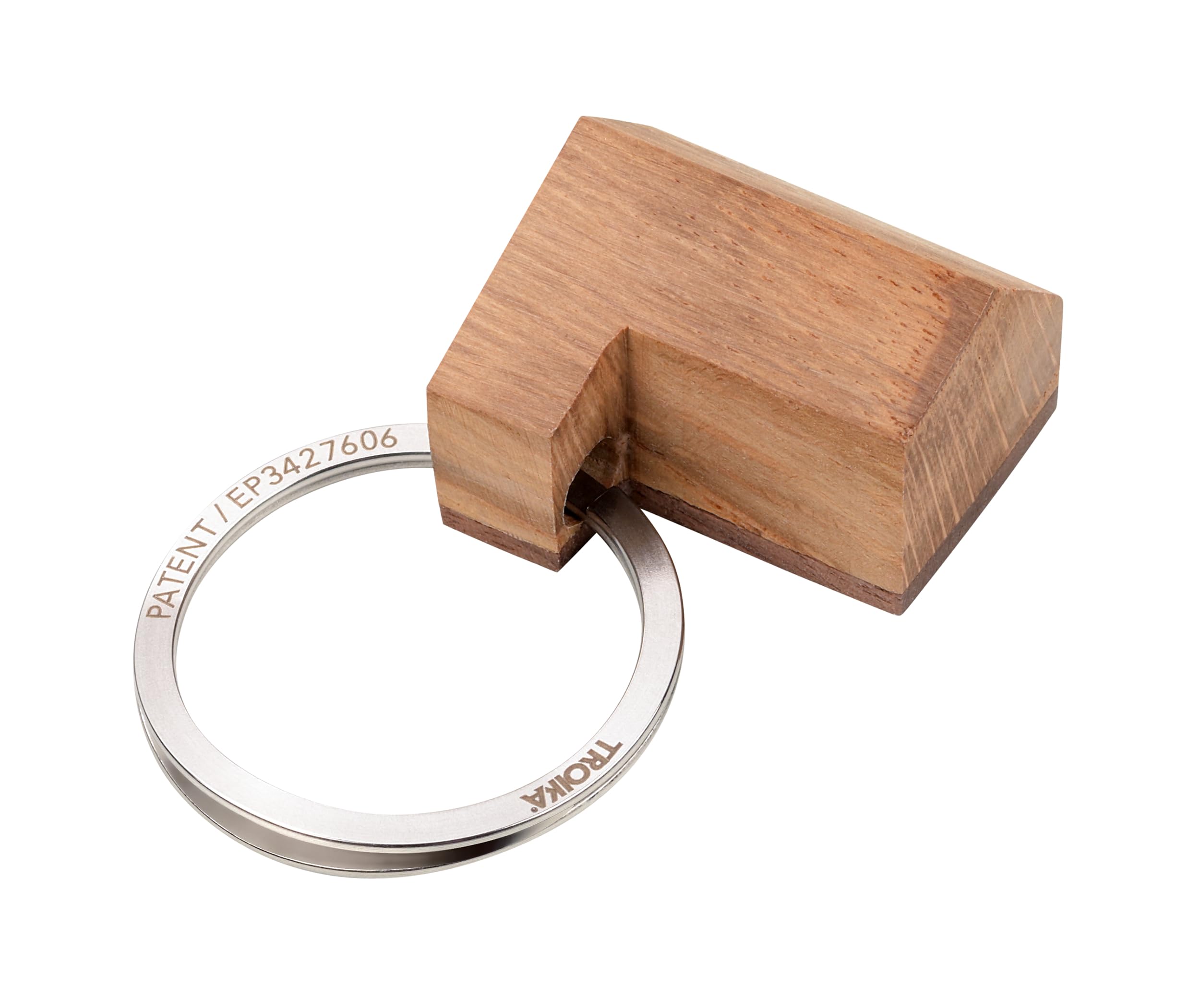 TROIKA Llavero De Madera De Madera De Roble Y Nogal Procedente De Silvicultura Sostenible De La UE Y Mecanismo De Apertura Patentado (NAIL GUARD), No Daña Las Uñas, Marrón, 5,5 X 3,5