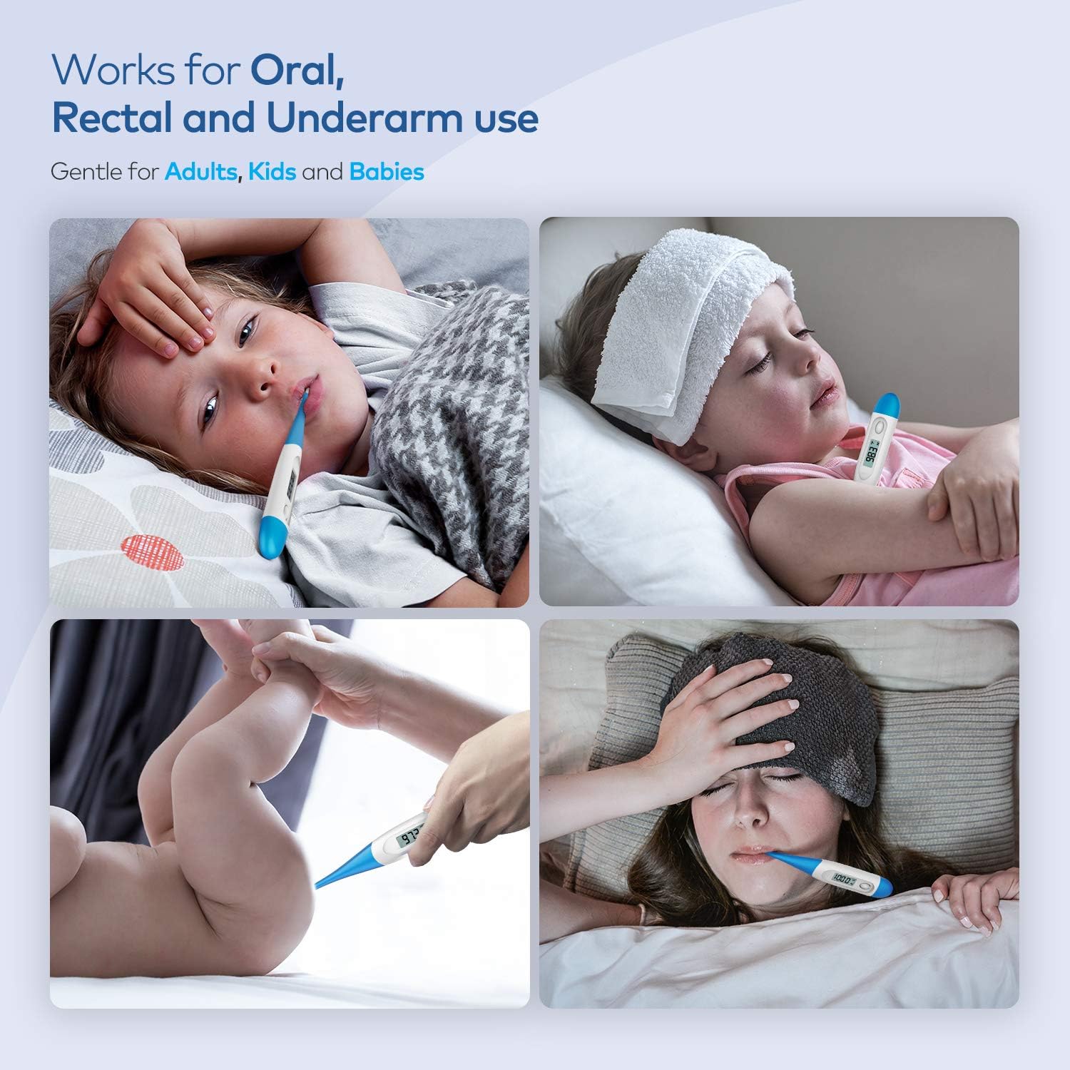 Thermometer for Adults, Digital Oral Thermometer for Fever with 10 Seconds Fast Reading (Light Blue) : Health & Household