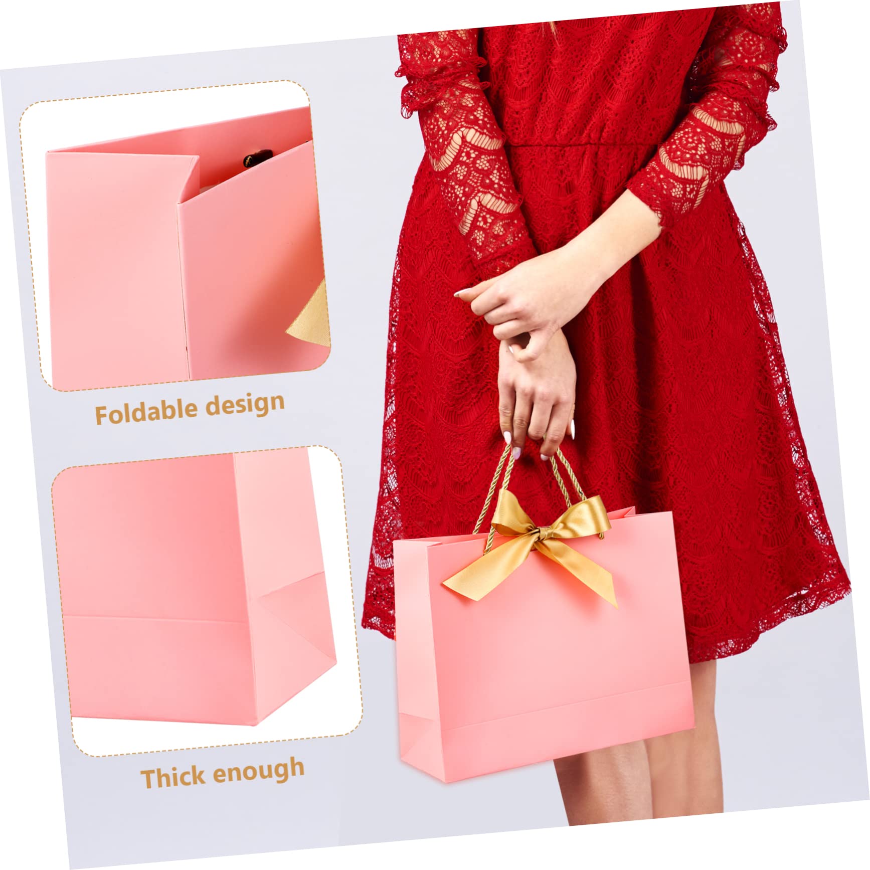 KOCKSHION 10piezas Bolsas De De Papel Con Asas y Lazos De white Con Lazos Plateados Para Bodas Cumpleaños y Celebraciones