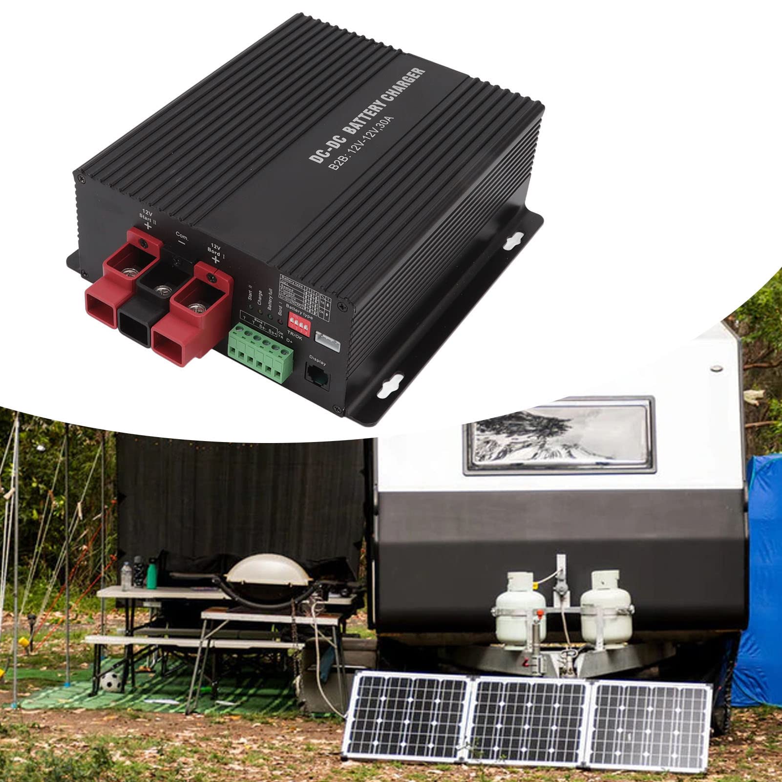 Hyuduo Ładowarka DC na DC 12V 30A Kontroler Słoneczny ze Stopu Aluminium z Połączeniem Aplikacji Mobilnej do ładowania Akumulatora Samochodowego RV Marine B2B1230 (B2B1230)