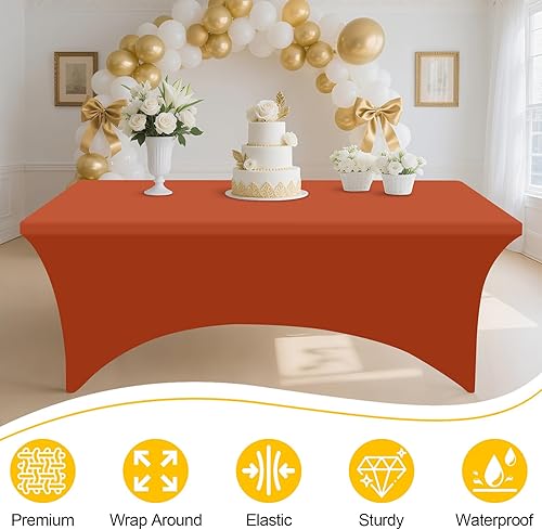 Miniatura 140 de Smiry Paquete de 2 manteles de elastano de 6 pies, elásticos ajustables, lavables y sin arrugas, rectangulares para mesa de patio, para exteriores,