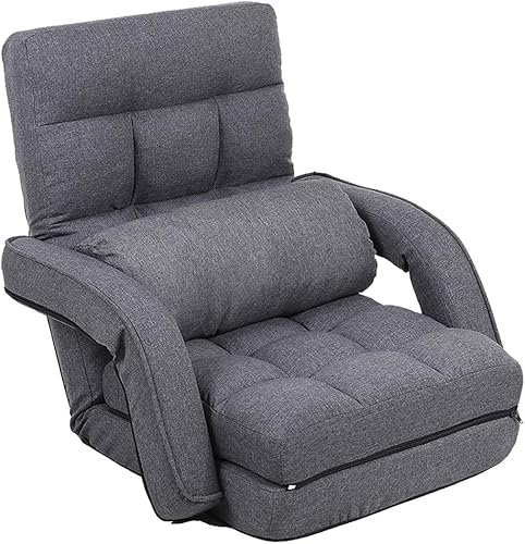 Miniatura 9 de Silla de piso para interiores con reposabrazos y almohada, silla reclinable plegable para dormitorio, silla reclinable para juegos de suelo para