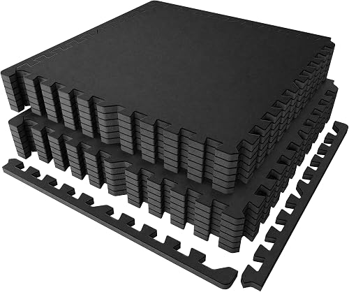 PRAISUN 0.6 Inch Thick Rubber Top Gym Flooring 48 Sq Ft, 12 Interlocking Exercise Mats for Home Gym PRAISUN 0.6 Inch Thick Rubber Top Gym Flooring 48 Sq Ft, 12 Interlocking Exercise Mats for Home Gym
