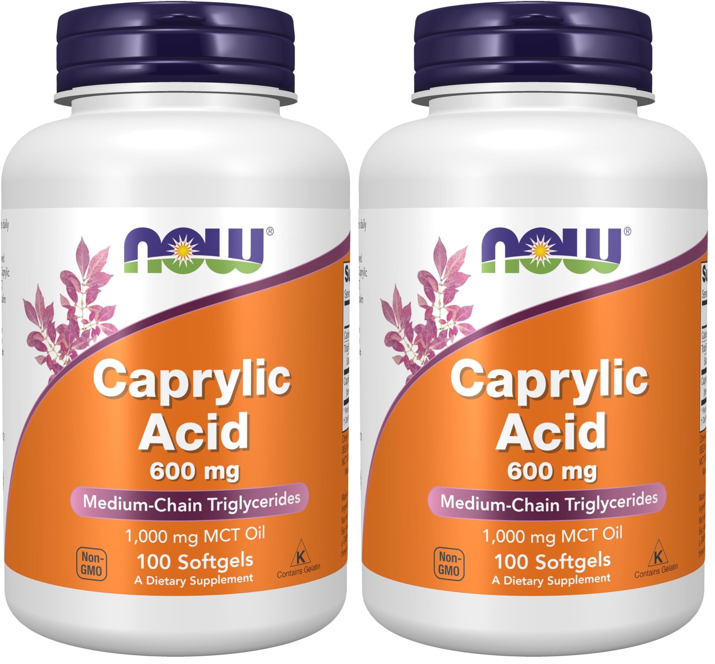 NOW Foods Supplements, Caprylic Acid 600 mg, MCT (Medium-Chain Triglycerides), 100 Softgels, (Pack of 2) 100 Count (Pack of 2)