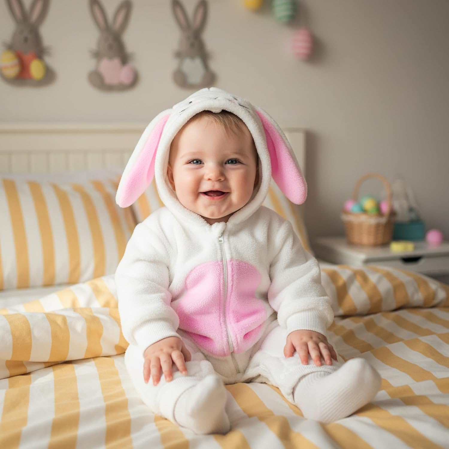 Bagilaanoe Infant Baby Boy Girl Easter Outfit Clothes Bunny Ear Hooded Long Sleeve Romper Jumpsuit Fall Winter Clothes