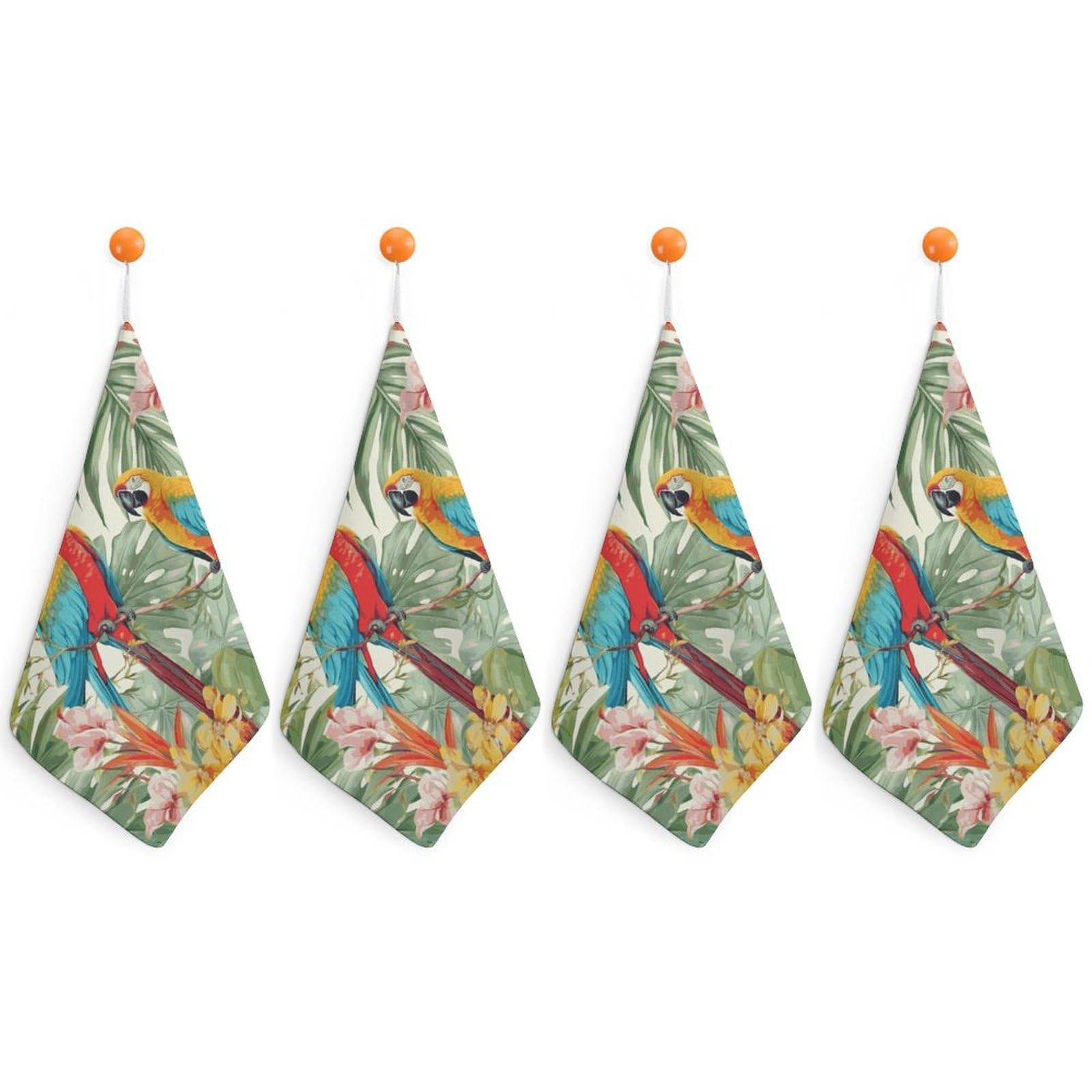 LDGSUPH Tropical Plants and Parrots Hand Towels Fashion Hand Face Towel with Hanging Strap Absorbent Soft Decorative Towel Fade Resistant Cozy Face Cloths for Kitchen Gym Bathroom Towels 4PCS