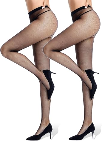 Black Plaid Fishnet Tights - 2 Pack Utra Comfy Patterned Fish net Pantyhose, Soft Seamless Waist Hollow Out Mesh Stockings, See Through Leggings One Size