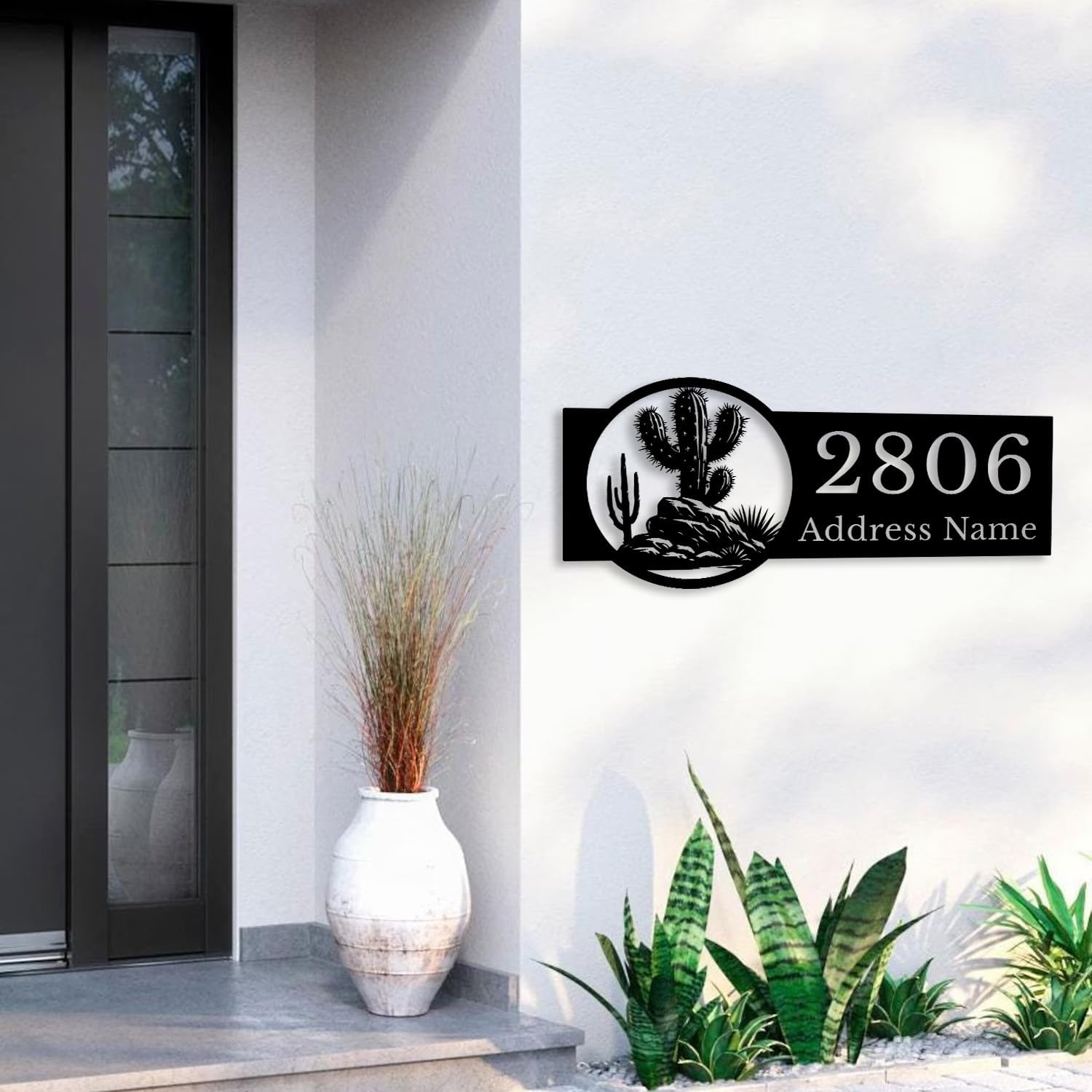 Custom Cactus Metal Address Sign,Personalized Desert Metal Address Plaque,Southwestern Wall Art,Outdoor Yard House Number Sign (Style-A)