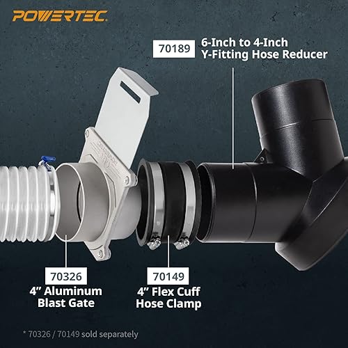 Miniatura 4 de POWERTEC 70189-P2 Conector en Y para colector de polvo  Reductor de manguera de 6 pulgadas a 4 pulgadas para sistema de recolección de polvo para