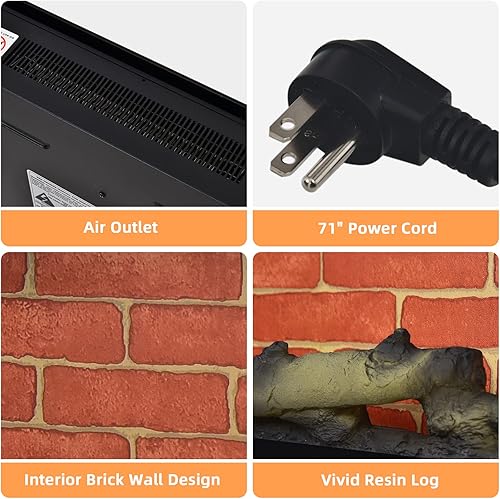 Miniatura 9 de Tangkula Chimenea eléctrica de 42 pulgadas, calentador eléctrico independiente y montado en la pared, chimenea eléctrica de 1400 W con temporizador,