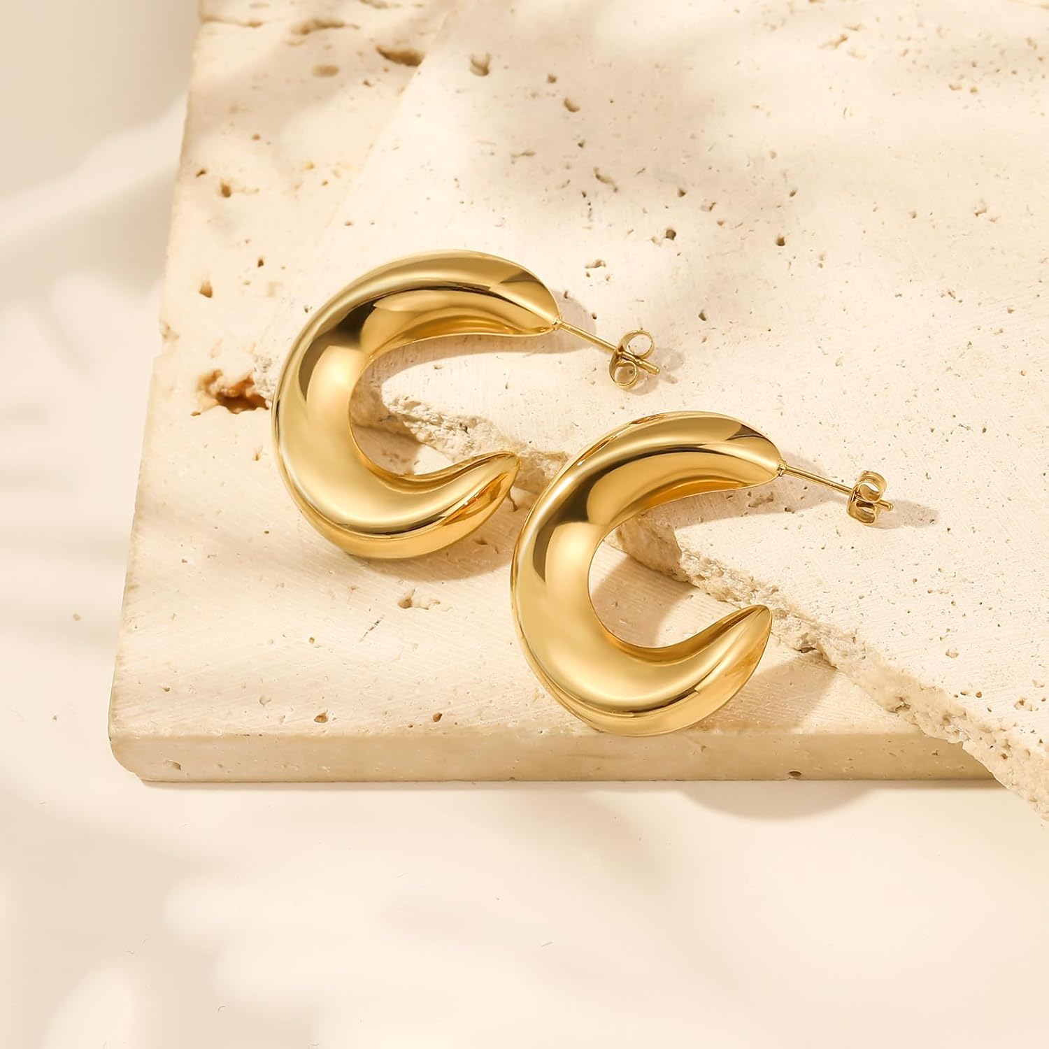 8YEARS Chunky Gold Hoop Earring for Women, 18K Gold Plated Lightweight Thick Hoops, Hypoallergenic Trendy Jewelry for Gift - Image 7