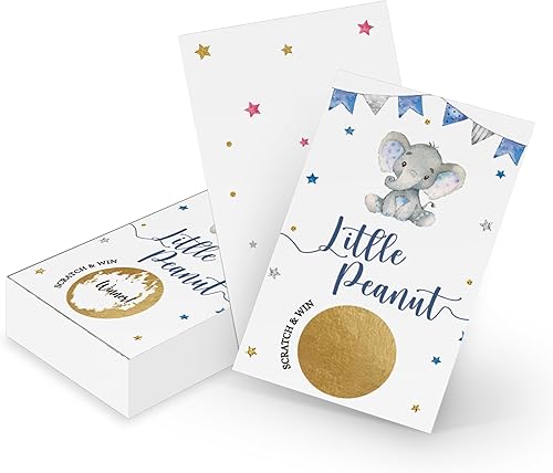 50 Baby Shower Scratch Off Game, It's a Boy, tarjeta de sorteo de la suerte de elefante azul, actividades de fiesta, decoraciones y suministros