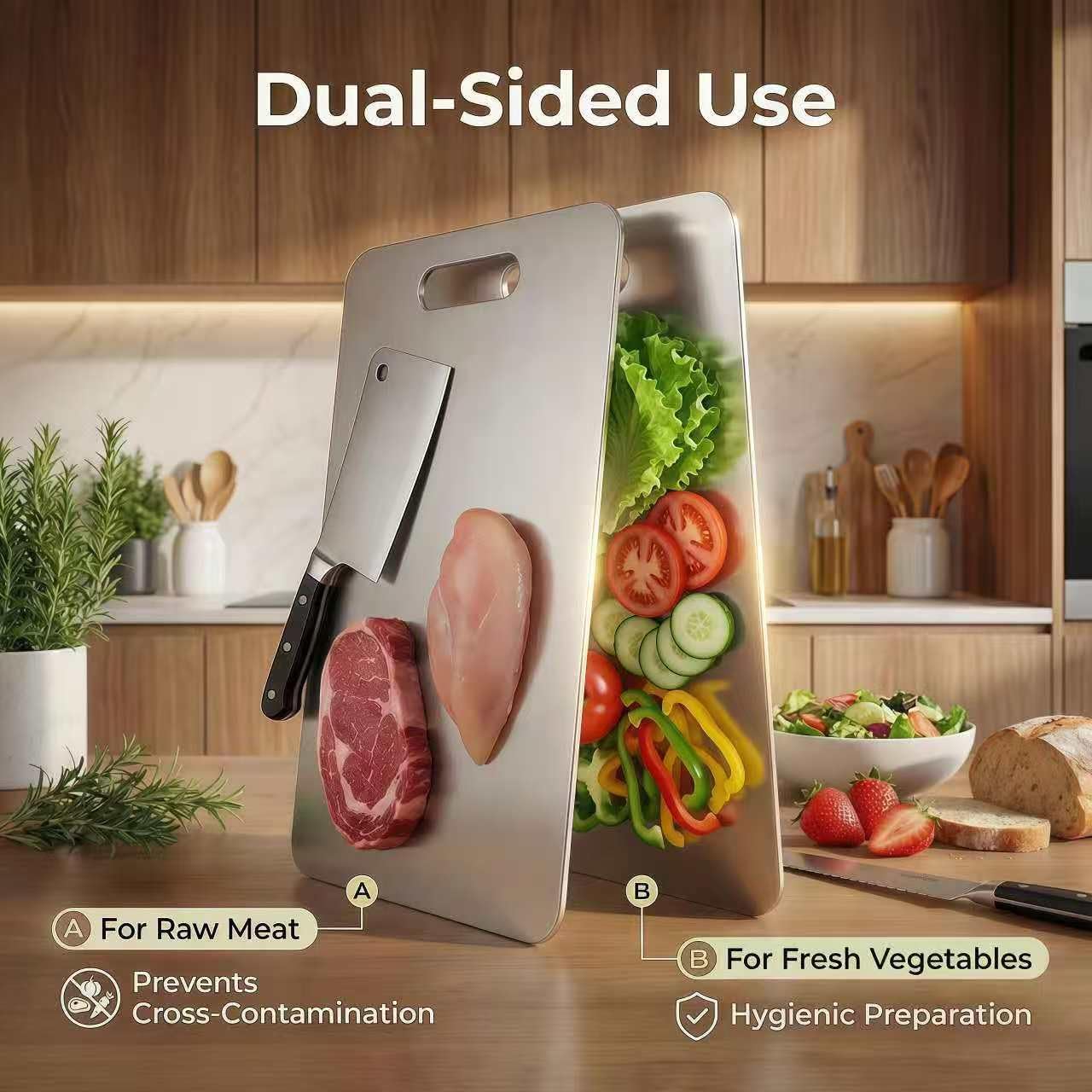 Stainless Steel Cutting Boards for Kitchen, 3 PCS Non Toxic Metal Chopping Board Set, Dishwasher Safe & Warp Proof (15.3"x11", 13.4"x9", 11.8"x7.9" Inch)