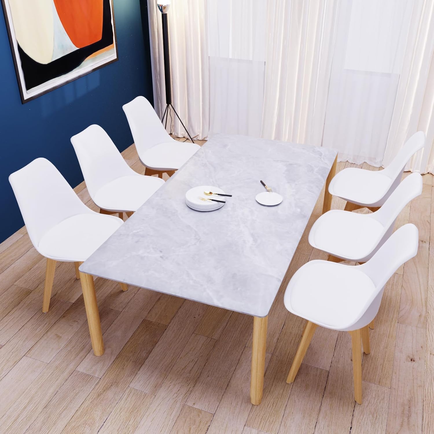 JIJIAN Set di 6 Sedie Per Sala da Pranzo, Sedia in stile nordica, Gambe in Legno Massello, Ideale per Sala da Pranzo, Soggiorno, Camera da Letto, Cucina, Sala Riunione, ecc
