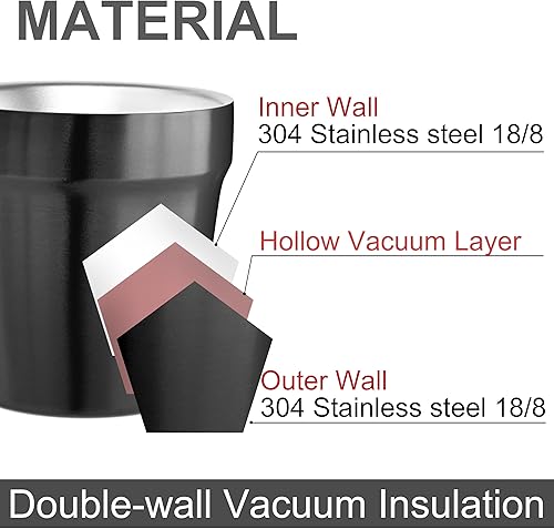 Miniatura 3 de Youda Vasos aislados de doble pared de acero inoxidable, apilables, taza de café de 6 onzas, taza de té, vasos de cerveza enfriadores, ideales para