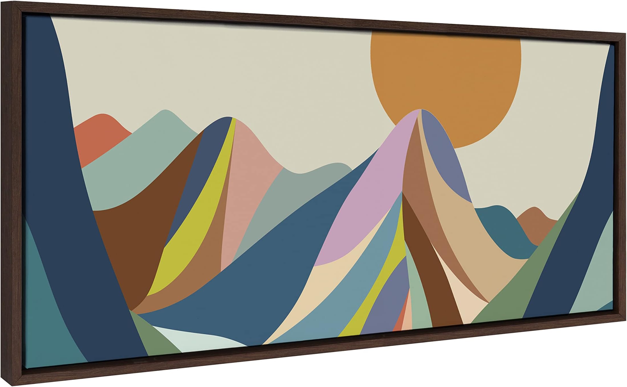 Kate and LaurelSylvie Mountains Crop Framed Canvas Wall Art by Rachel Lee of My Dream Wall, 18x40 Brown, Midcentury Modern Abstract Landscape