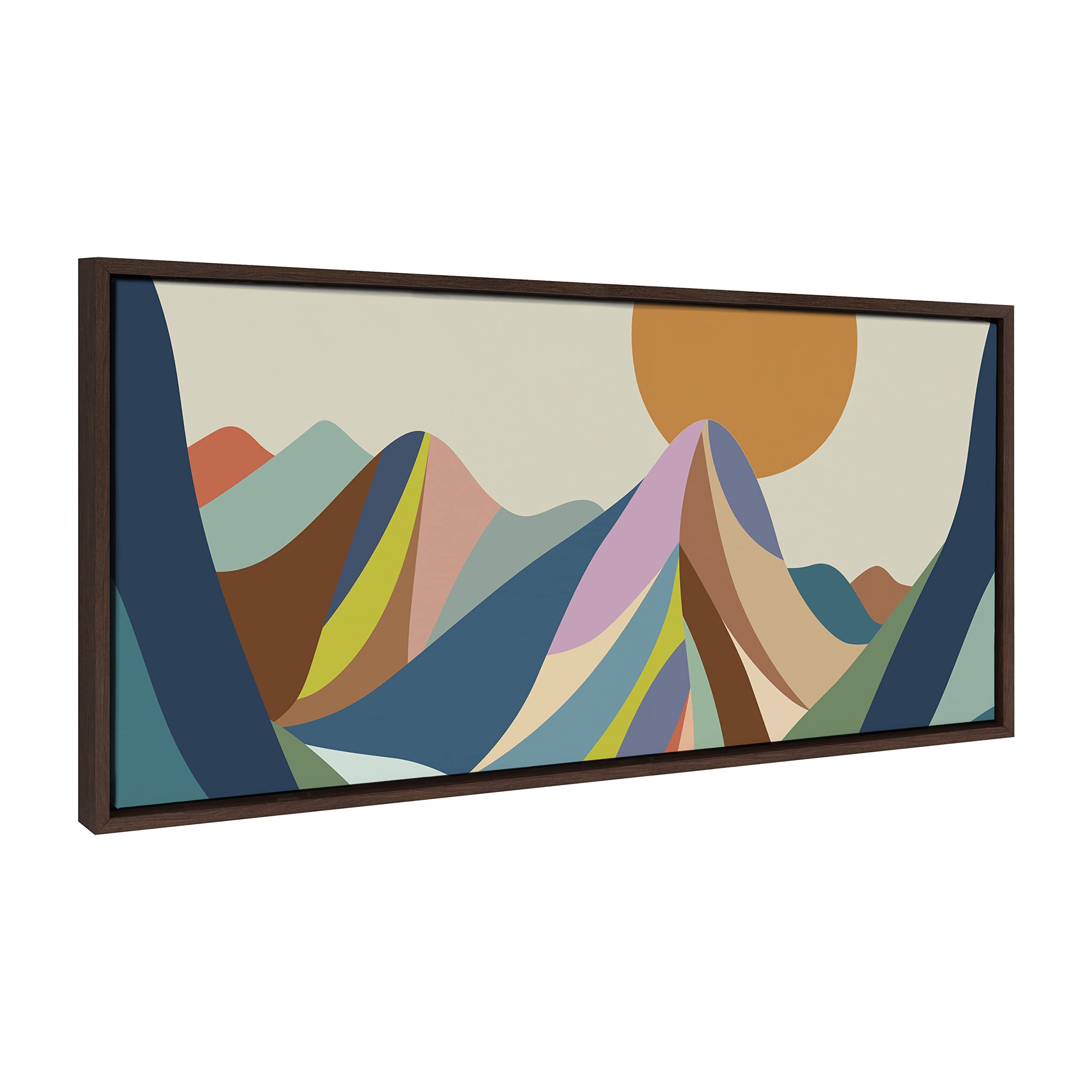 Kate and LaurelSylvie Mountains Crop Framed Canvas Wall Art by Rachel Lee of My Dream Wall, 18x40 Brown, Midcentury Modern Abstract Landscape