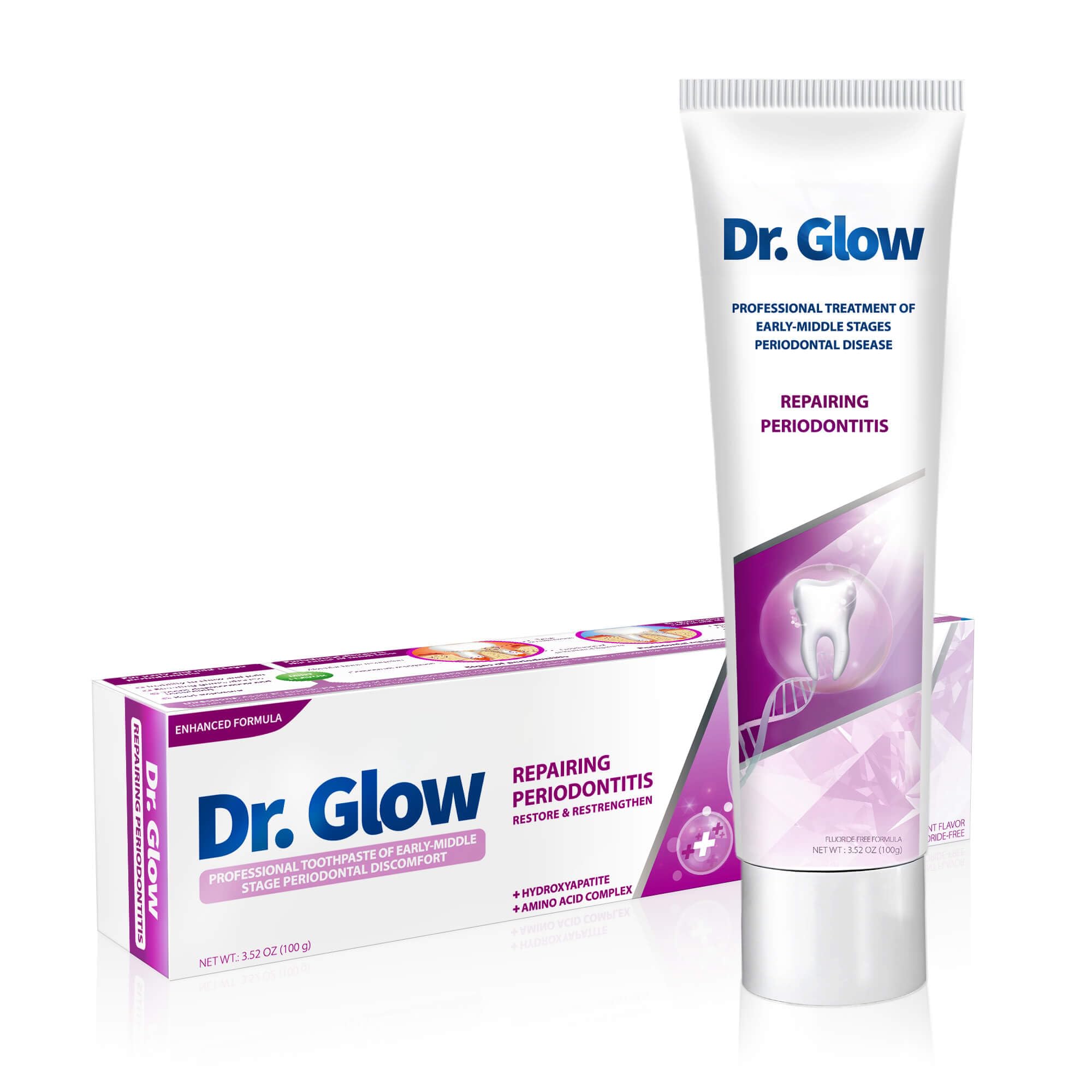 Dr. Glow Gum Disease Treatment Toothpaste for Early & Mid Periodontitis, Gingivitis Treatment Gum Repair for Receding Gums, Periodontal Disease Treatment Hydroxyapatite Toothpaste Fluoride Free 3.52OZ