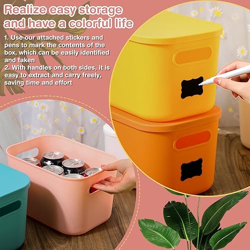 Miniatura 4 de Thyle Paquete de 12 contenedores de almacenamiento de plástico con tapas y asas, coloridas cajas de almacenamiento apilables de escritorio con