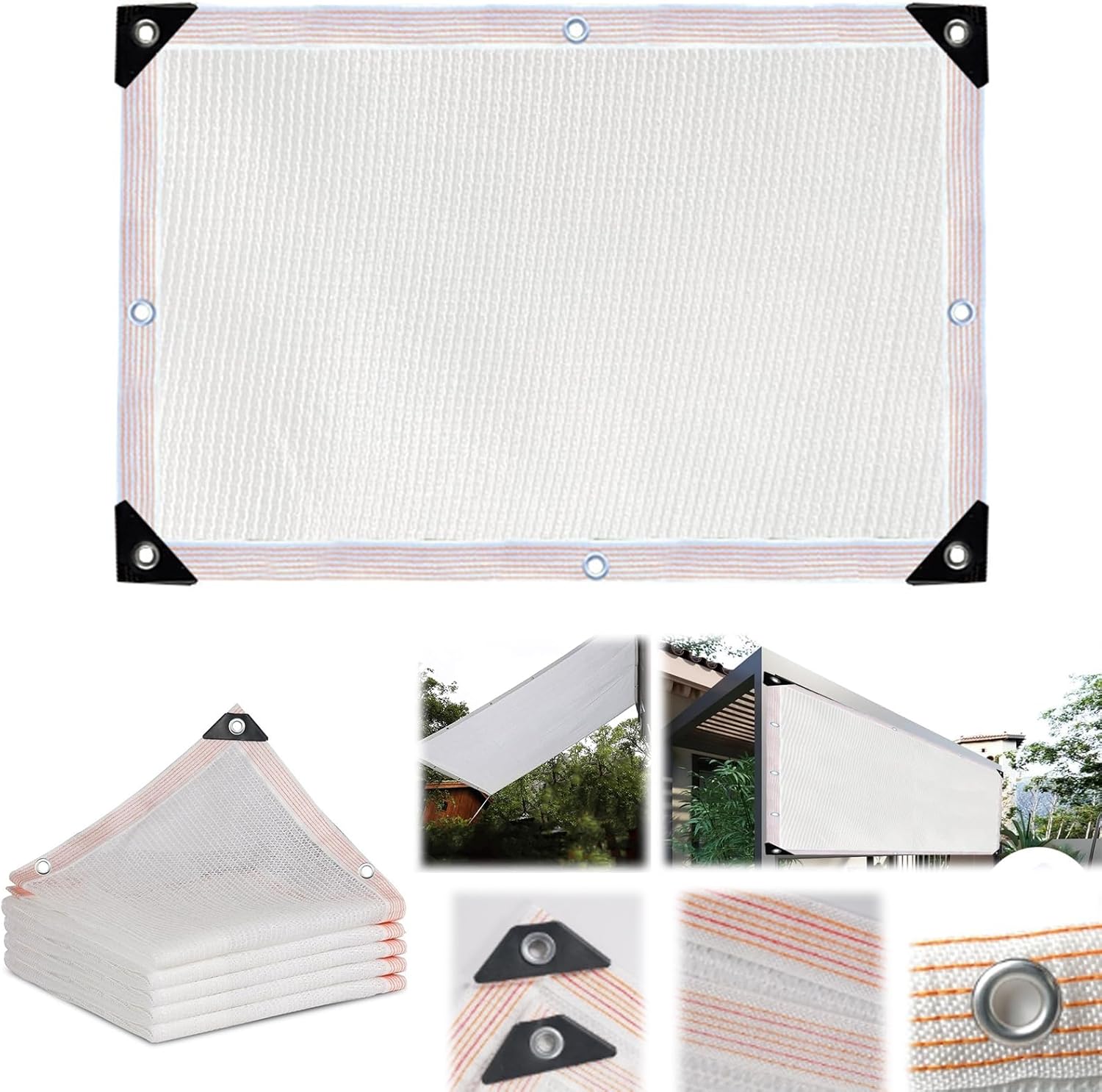 White Shade Cloth,Garden Shade Net Home Pergola Shade Cover,Wind and Rain Protection Outdoor Shade Cover with Grommets,for Greenhouse Plants Patio Balcony Roof Courtyard,White,6.6 * 23ft