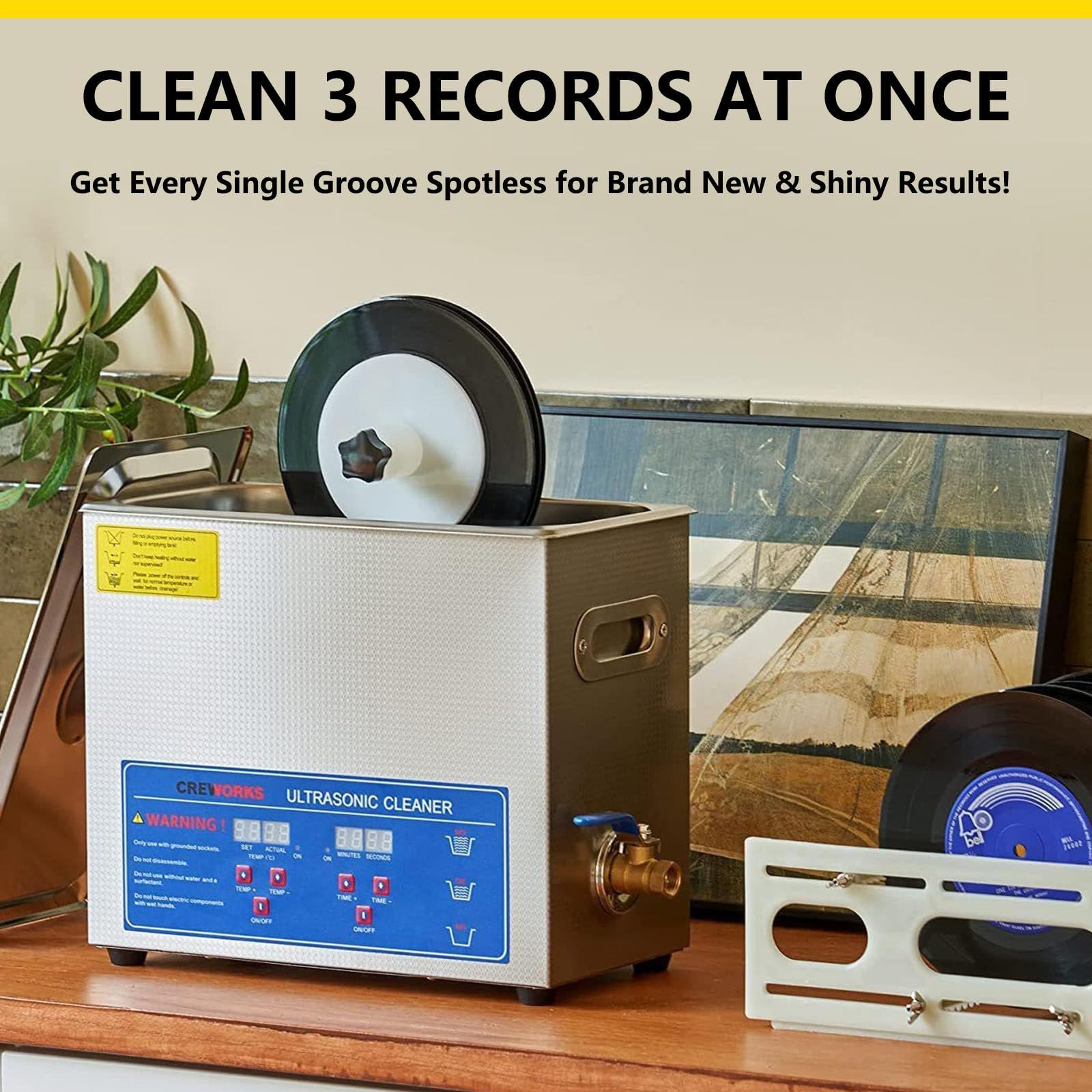 Pulitore a ultrasuoni Commerciale, Macchina da 6,5 l per Dischi in Vinile, Lava da 1 a 4 Dischi contemporaneamente, 40 kHz 180 W, Ideale per Dischi da 7 e 12 Pollici