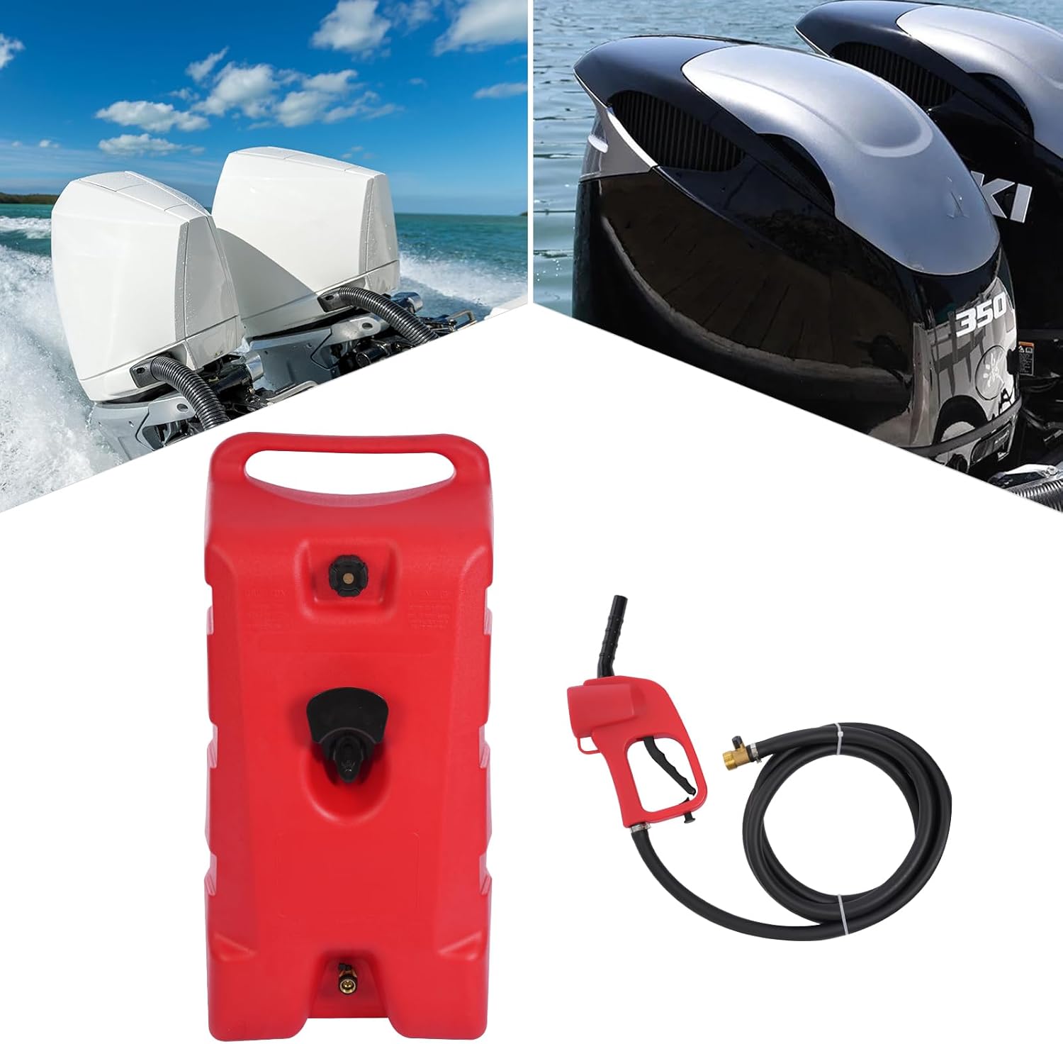 119L Boat Portable Fuel Tank, Marine Gasoline Tank w/9.84ft Fuel Hose, 2 Rollers Free-Standing Separation Outlet HDPE Material Concave-convex Texture Thick Shell Tanks For Outboard Engines, Red