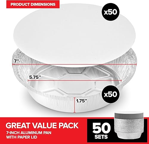 Miniatura 2 de Stock Your Home Sartenes redondos de aluminio de 7 pulgadas (paquete de 50 unidades) para hornear pasteles, latas de pastel para llevar, recipientes
