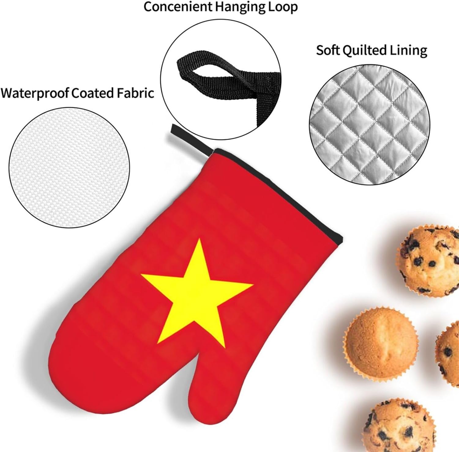 Vietnamese Flag Print Heat Resistant Microwave Gloves, Used for Baking, Cooking, and Fashion Kitchen Essentials