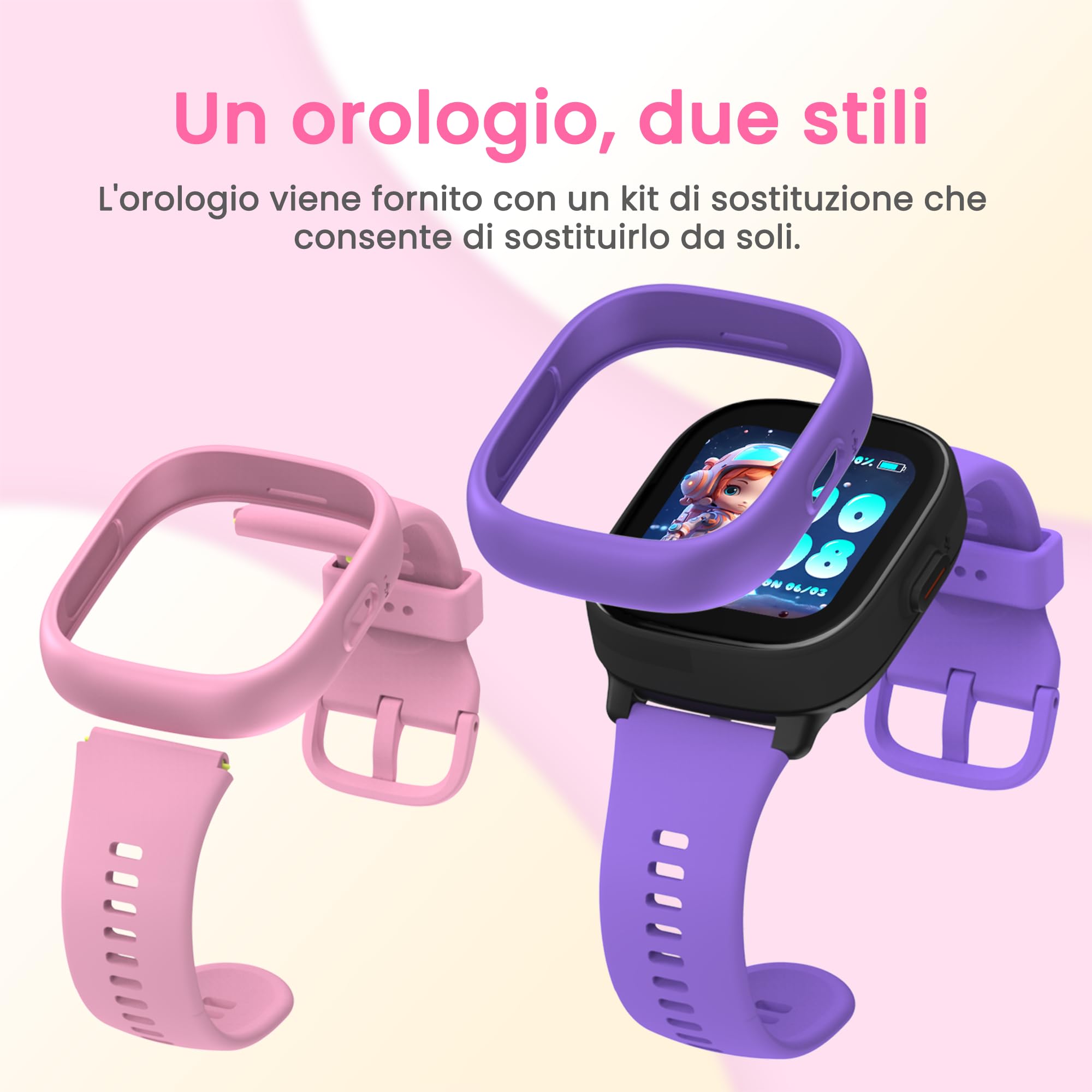 K3 Smartwatch bambini con GPS e telefono, 1,7" HD 4G smartwatch per bambini con videochiamata, WiFi, SOS, Sveglia, Modalità scuola, IP68 impermeabile – Orologio smartwatch bambino dai6