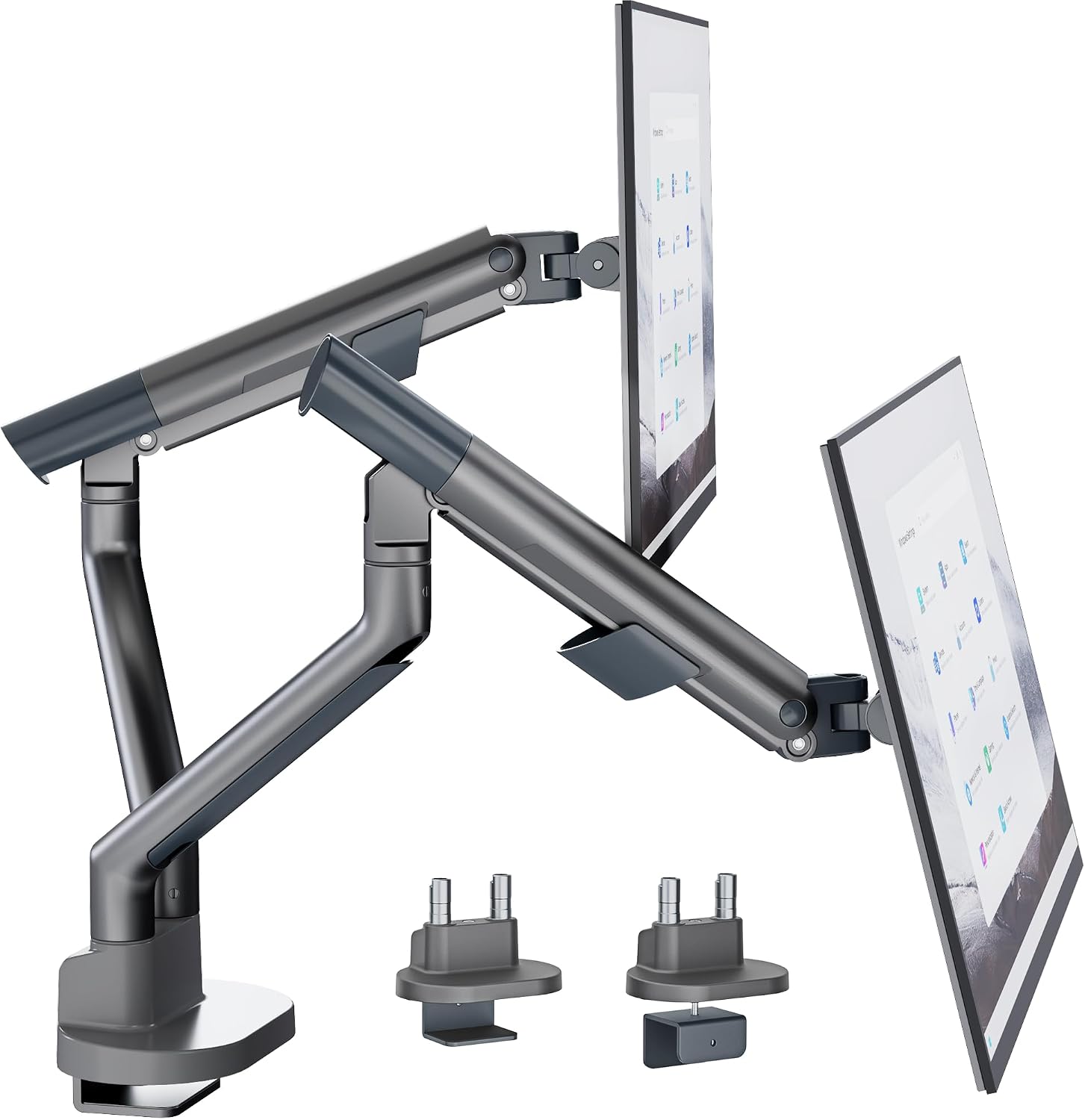 monTEK Dual Monitor Arm for 17-35 Inch Screens - Heavy Duty VESA Mount with C-Clamp Grommet Base, Gray