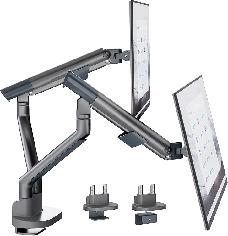 monTEK Dual Monitor Arm for 17-35 Inch Screens - Heavy Duty VESA Mount with C-Clamp Grommet Base, Gray