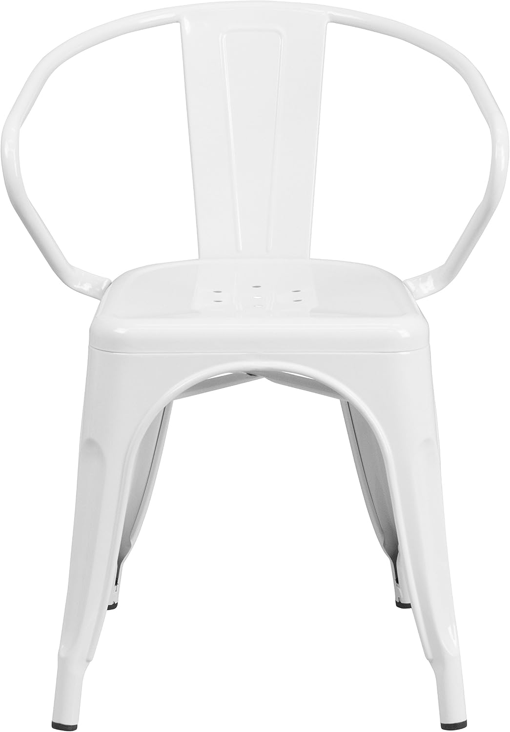 Flash Furniture Luna Commercial Grade White Metal Indoor-Outdoor Chair with Arms