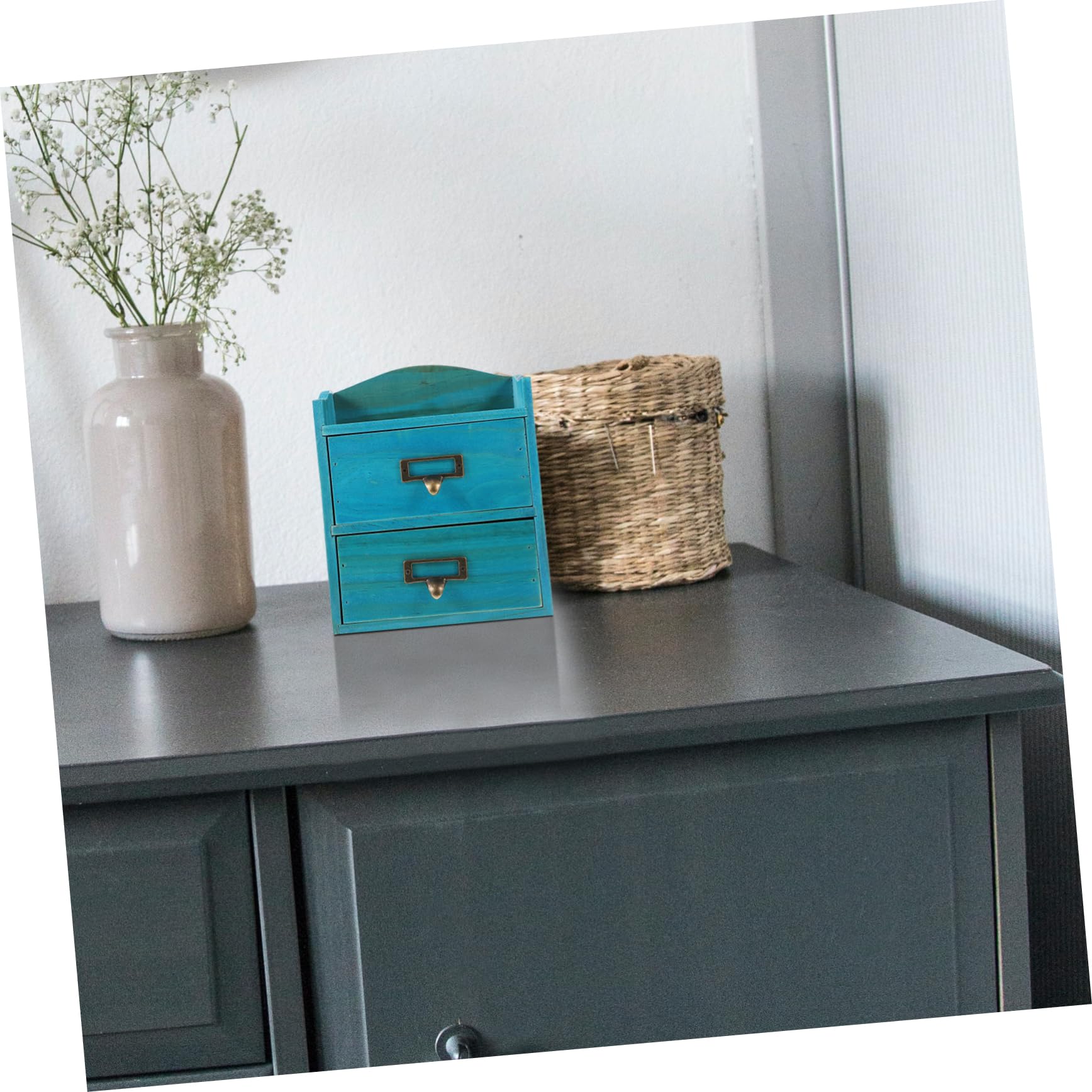 Zerodeko Organizzatore da Scrivania in Legno 2 Scomparti, Scatola Portaoggetti Multifunzione per Cosmetici e Prodotti la Cura della Pelle, per Camerini