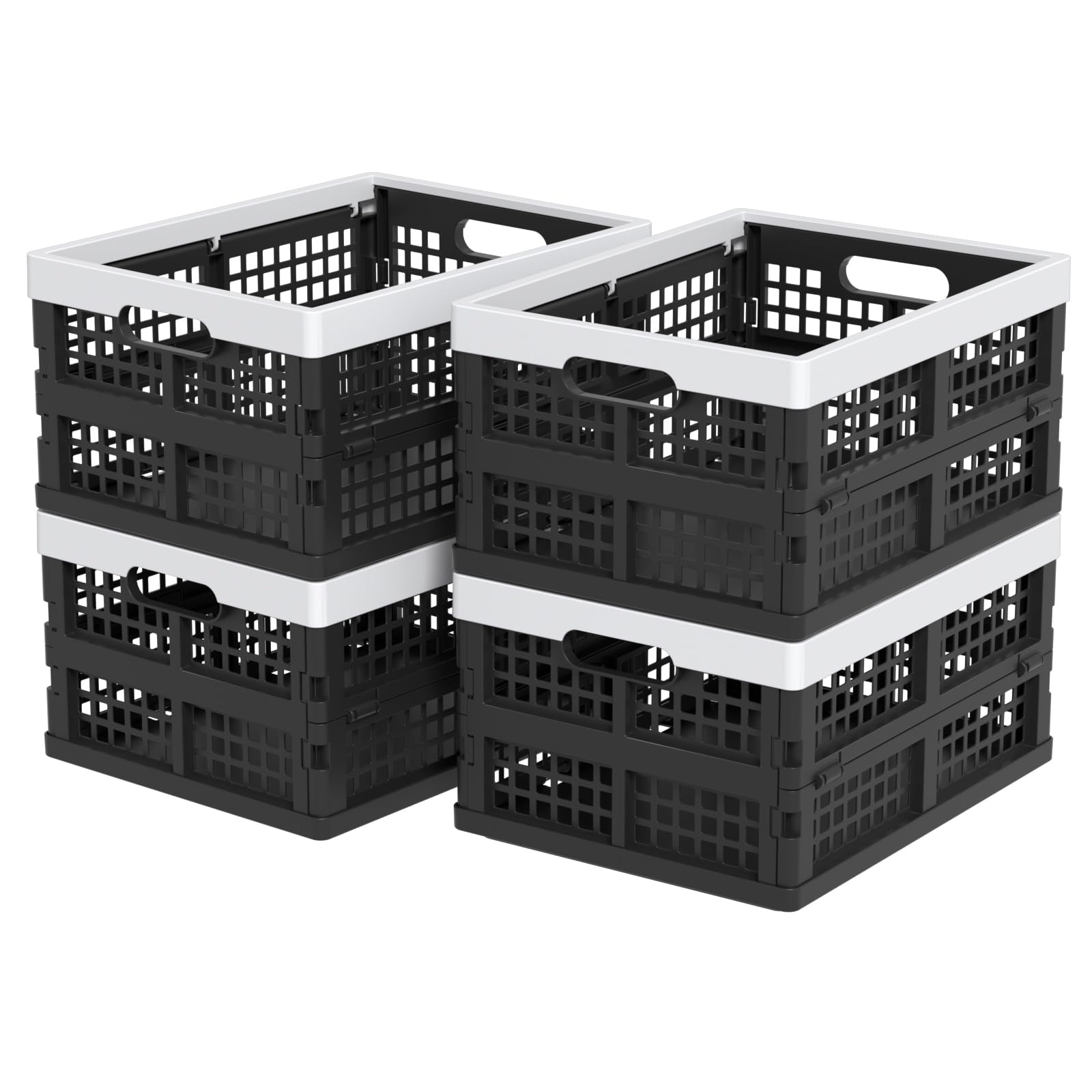 Cajas de Almacenamiento Plegables de Plástico Apilables de 15 Litros, Cesta Plegable Apilable, Paquete de 4