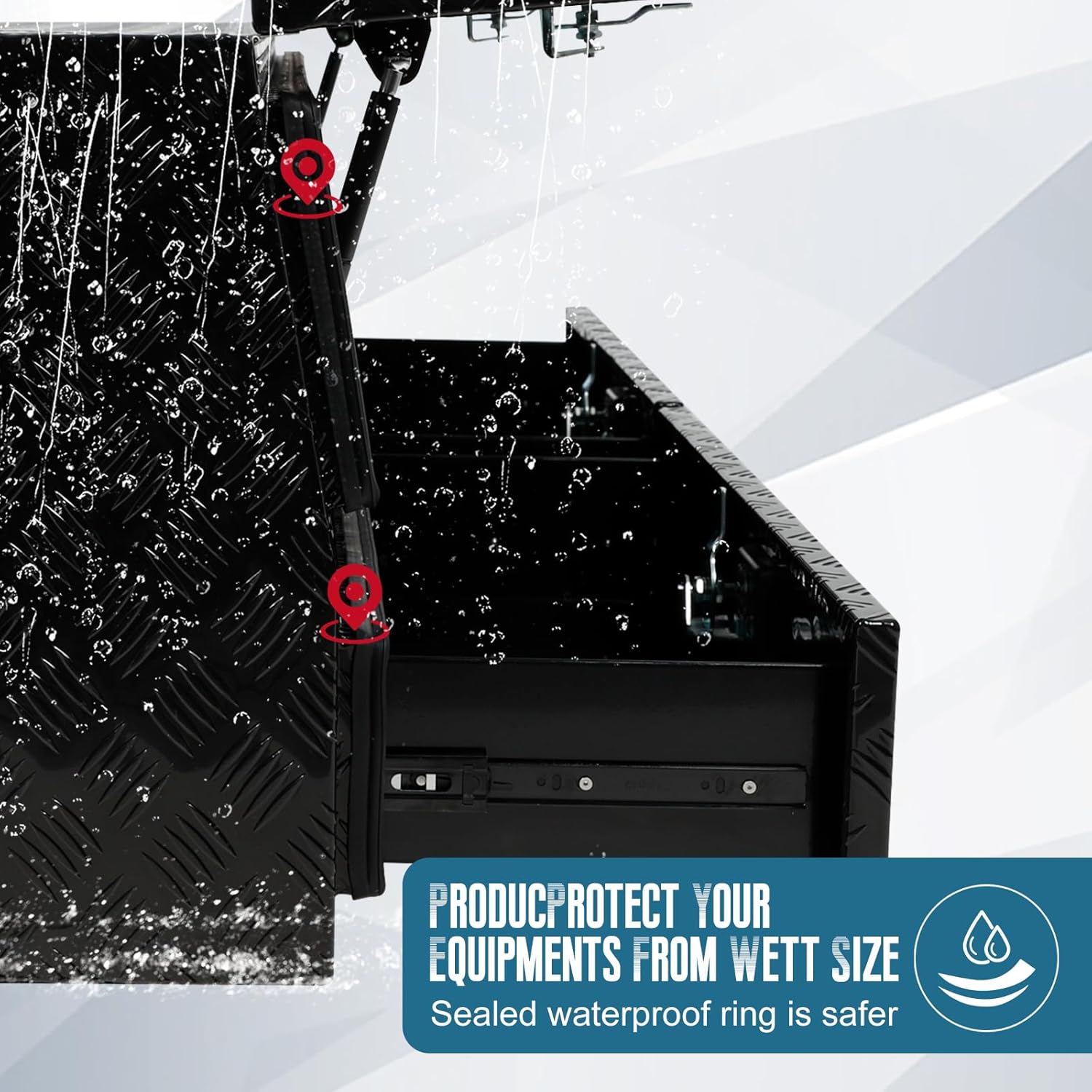 confote Aluminum Stripes Plated Truck Tool Box Pick Up Truck Bed Tool Box Truck Storage Box Two Lower Drawers Waterproof Toolbox Storage Organizer with T-Handle, Lock and Keys,72" x 21" x 13.5"