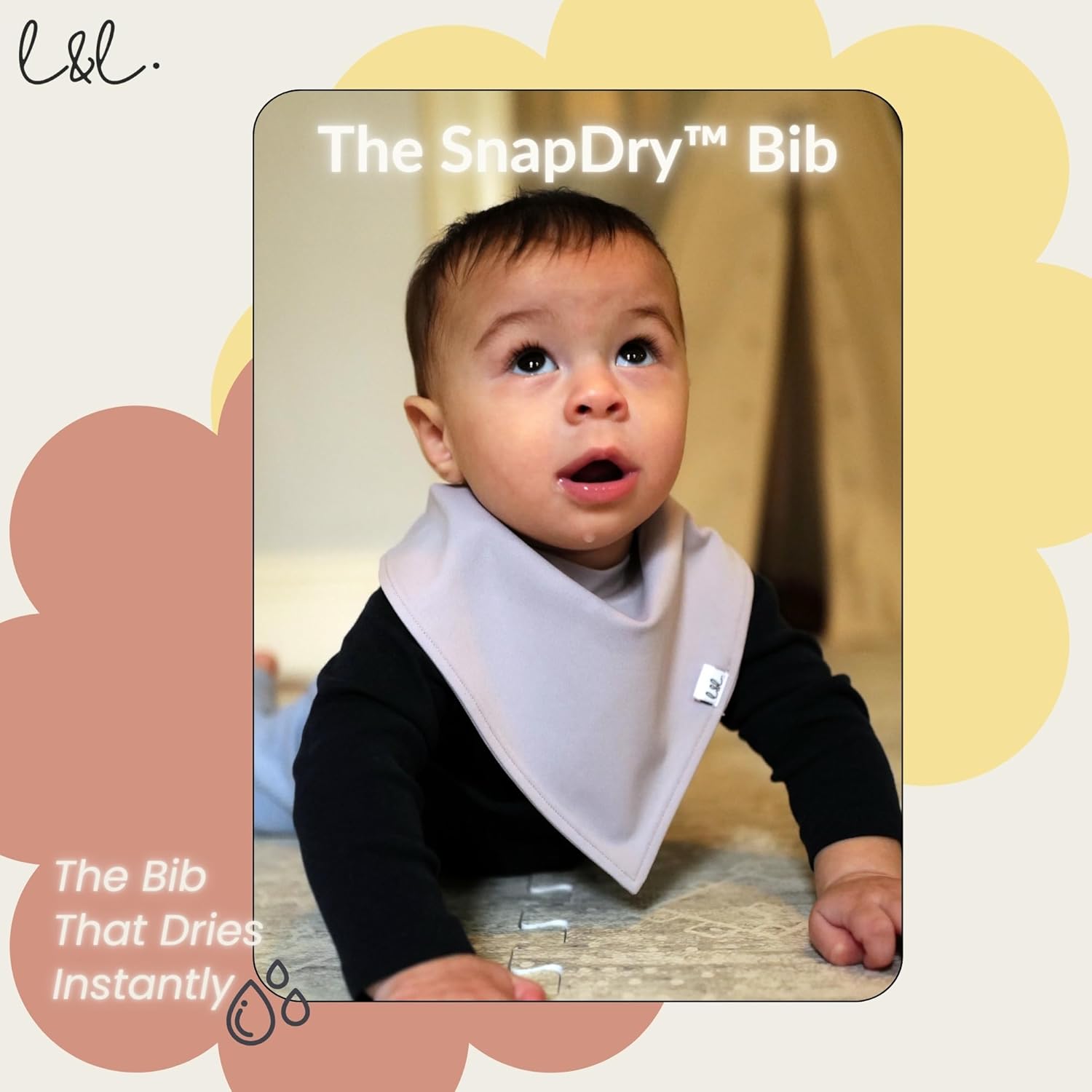 Leya & Lior SnapDry 3-Pack Bandana Bibs for Babies – Instant-Dry Absorbent Drool Bibs for Boys & Girls