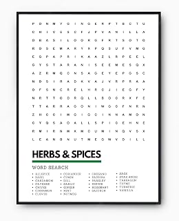 Herbs & Spices Kitchen Wordsearch Art Print | A3 A4 Framed or Unframed - Perfect Gift Idea (A3, Unframed)