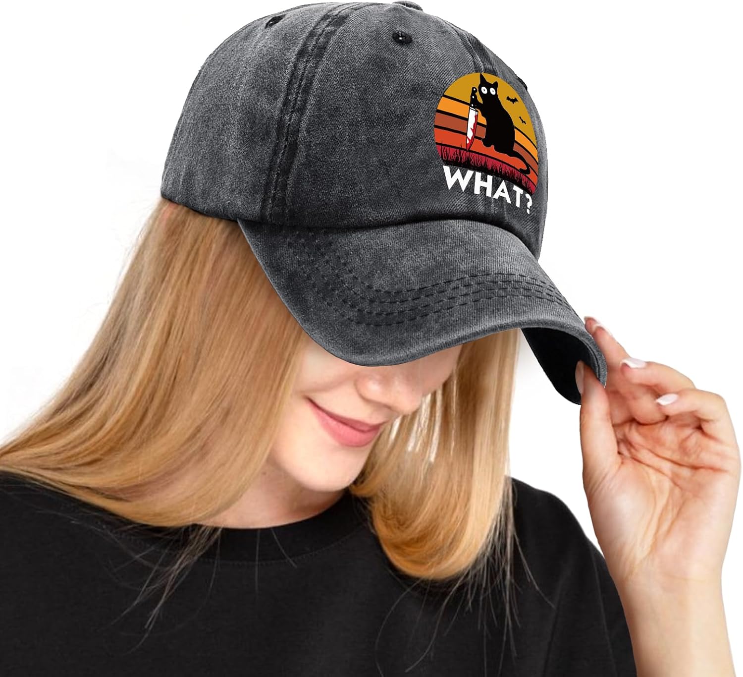 WHAT, Funny Baseball Cap, Cat Hat, Cat Lover Hat Gifts, Adjustable Cotton Baseball Cap for Men Women - Image 6