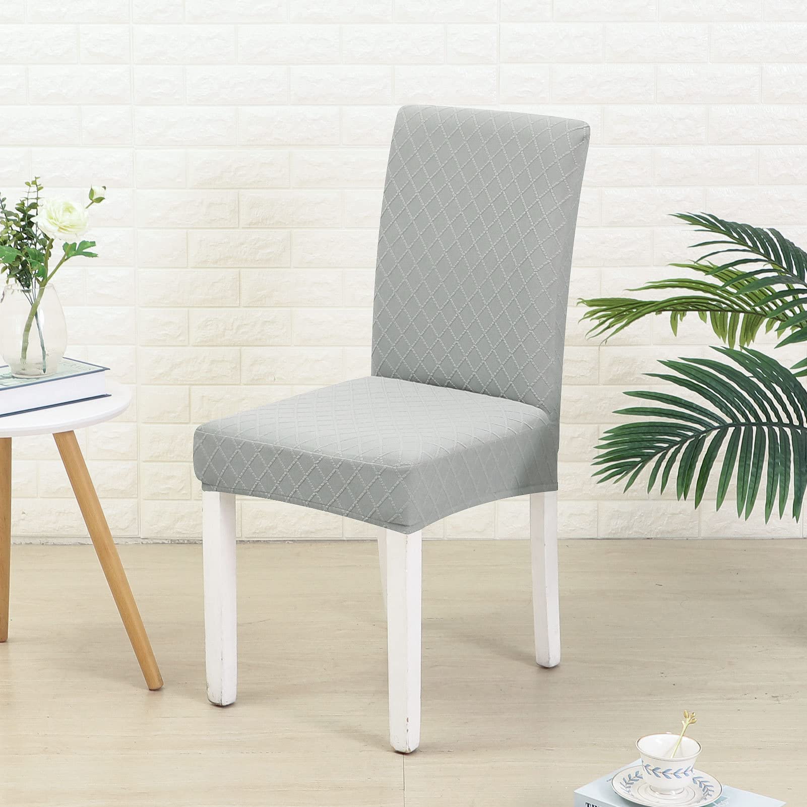Housses de chaise extensible lot de 2 en élasthanne gris clair pour salle à manger