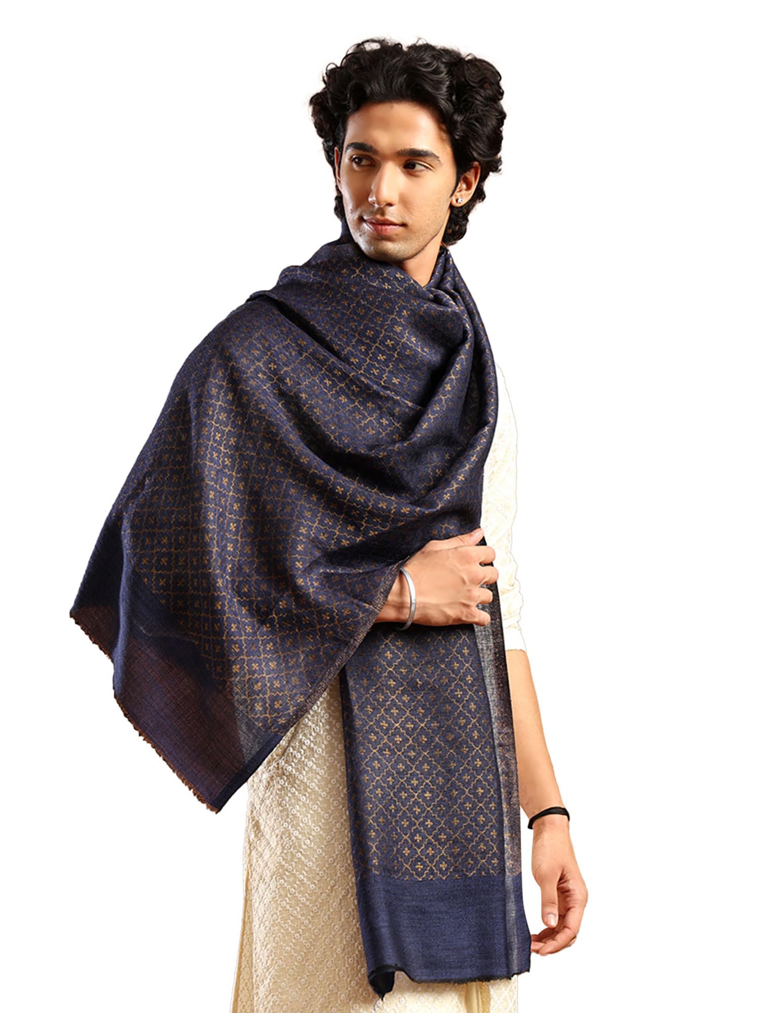 tweedle Feather Soft, Pashmina Wool Moonlight Stole for Men | Reversible Zari Scarf/Muffler for Gents| Size - 28 x 80 inches-picture-42