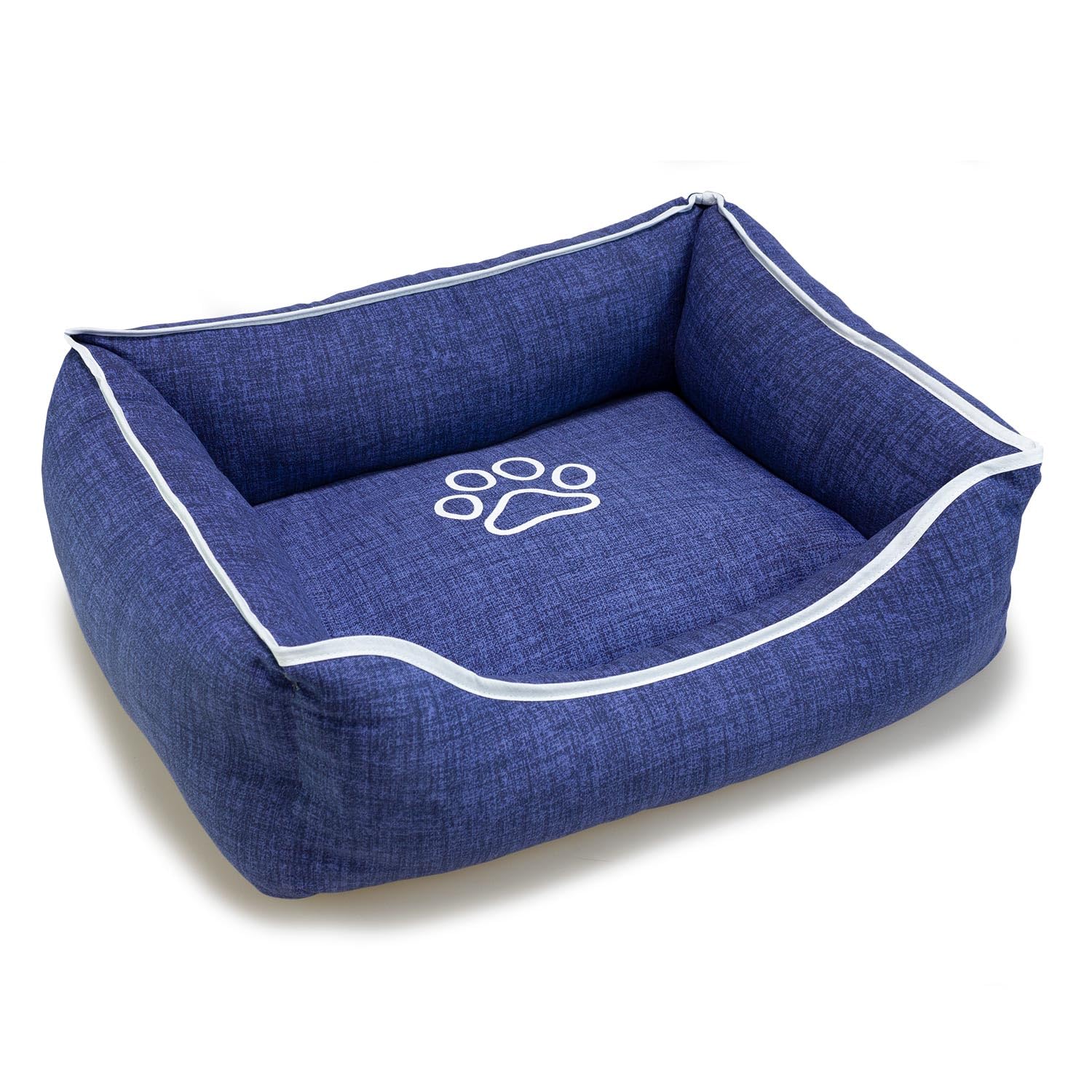 Arquivet - Blaues quadratisches Hundebett mit Fußabdruck und Paspelierung, 55 x 46 x 17 cm - Hundebett - Hundezubehör